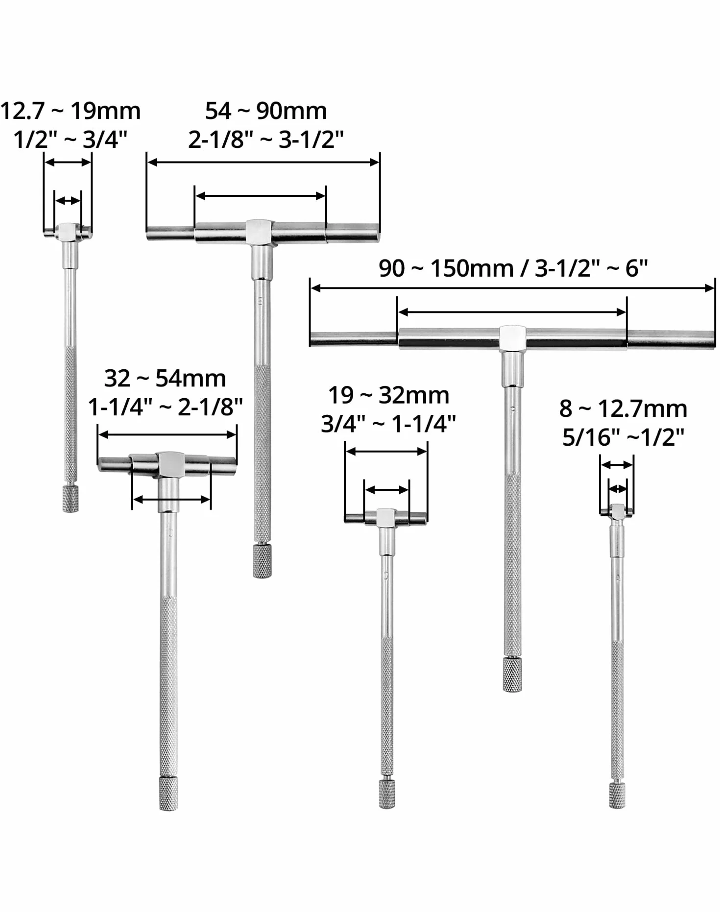 QWORK® Calibro Telescopico 8mm - 150mm Calibro Interno Set, Truschino Falegname, 6 Pezzi