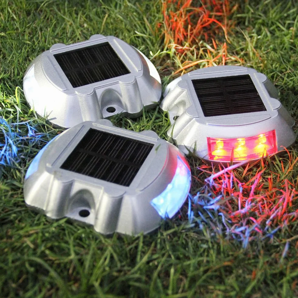 Luci Solari per Deck, Luci LED Road Studs, Lampada di Sicurezza Stradale Lampeggiante di Avvertimento, Marcatura Quadrata per Recinzione Esterna (Blu)