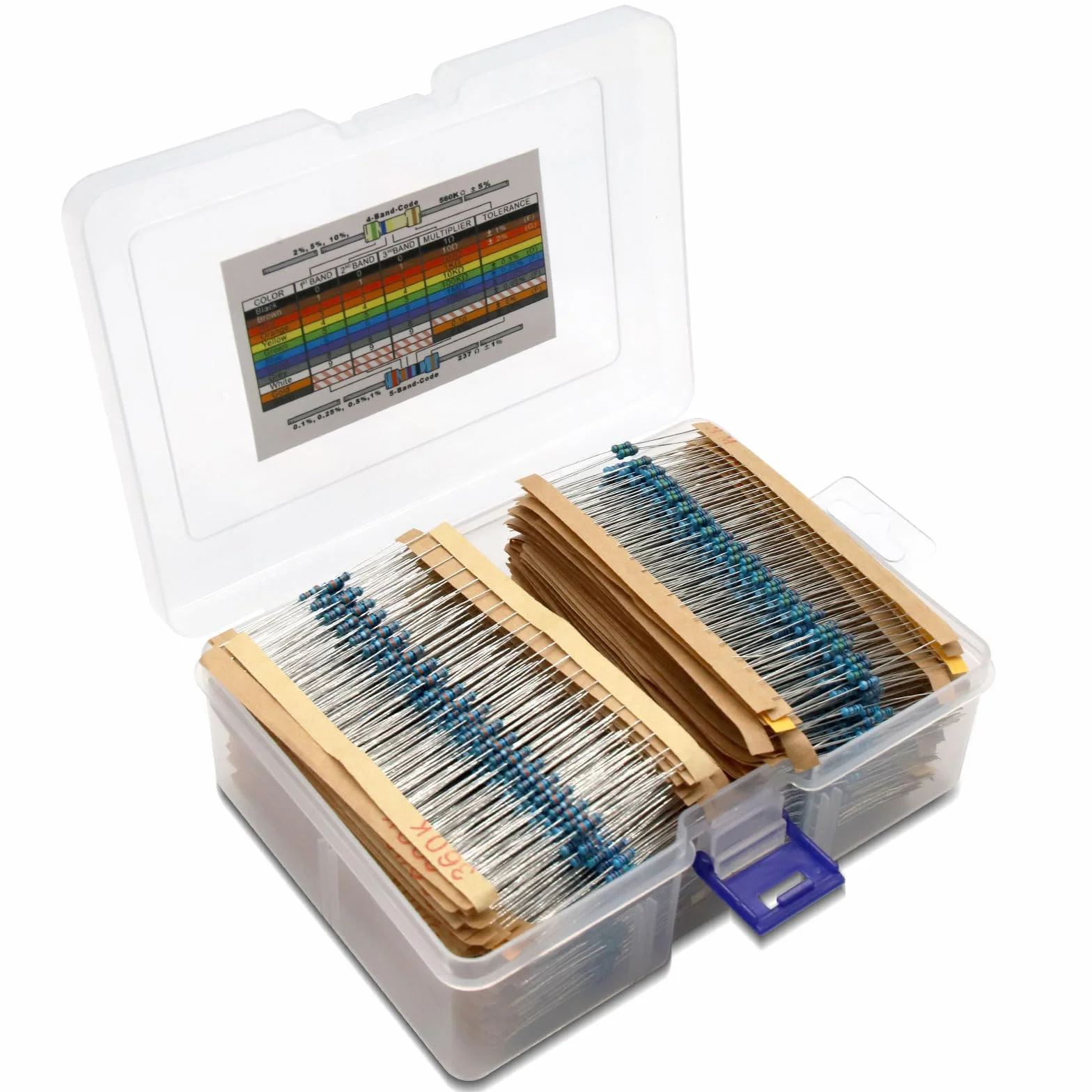 Resistenza Kit Binghe 2600 Pezzi 130 Valori Kit di Resistenza 1 Ohm-3M Ohm 1/4 W 0.25W kit Resistore 1% Diverse Resistenze, Resistori kit a film metallico da 1/4W con Scatole di immagazzinaggio