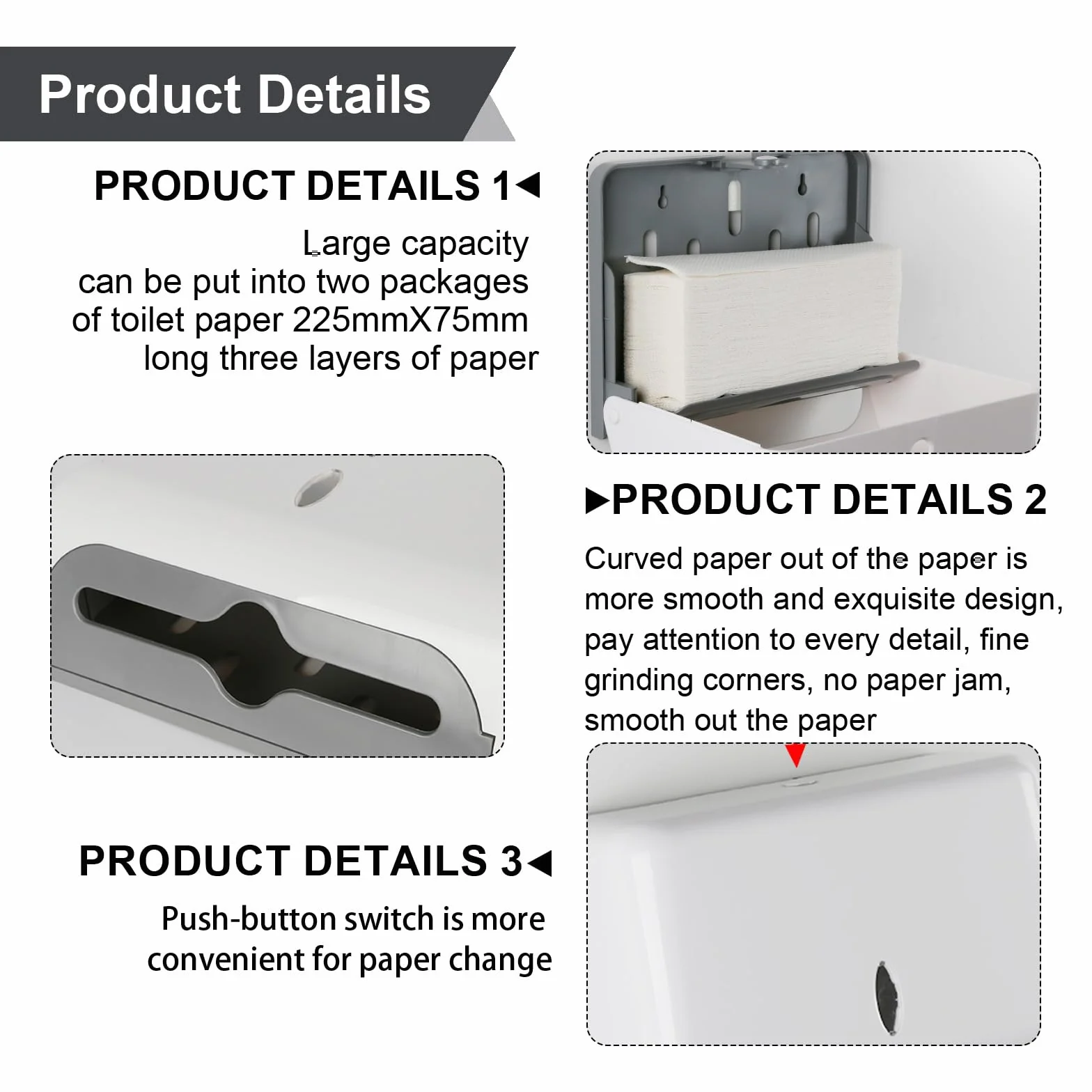 Dispenser di Asciugamani di Carta Non Perforata a Parete 250-400 Fogli Bianco