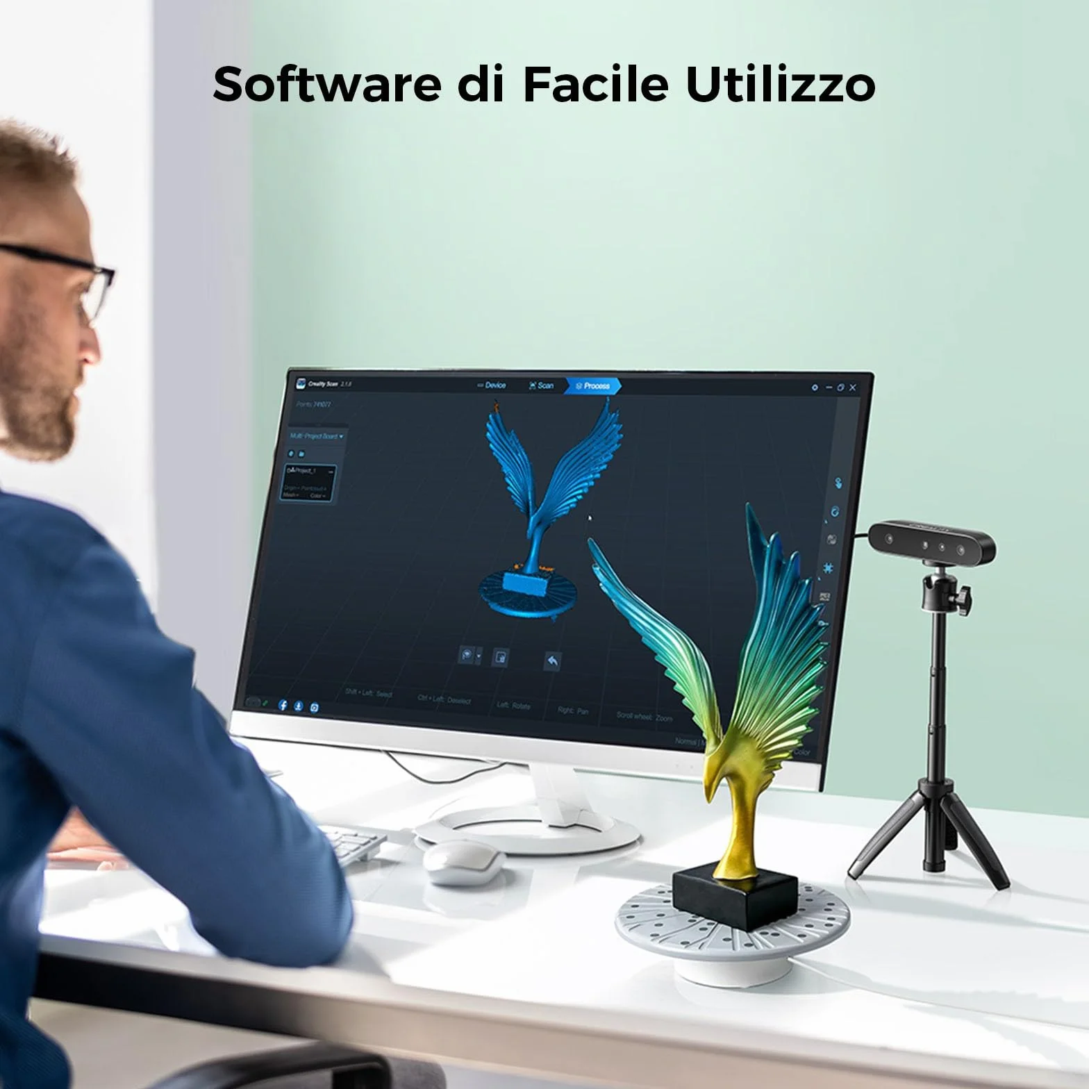 Creality CR-Scan Ferret SE - Scanner 3D per Stampa 3D, 0.1 mm Precisione Scanner da Tavolo con Tracciamento Anti-Shake, 24 Bit Full-color, 30 FPS (Velocità Scansione) per Windows macOS