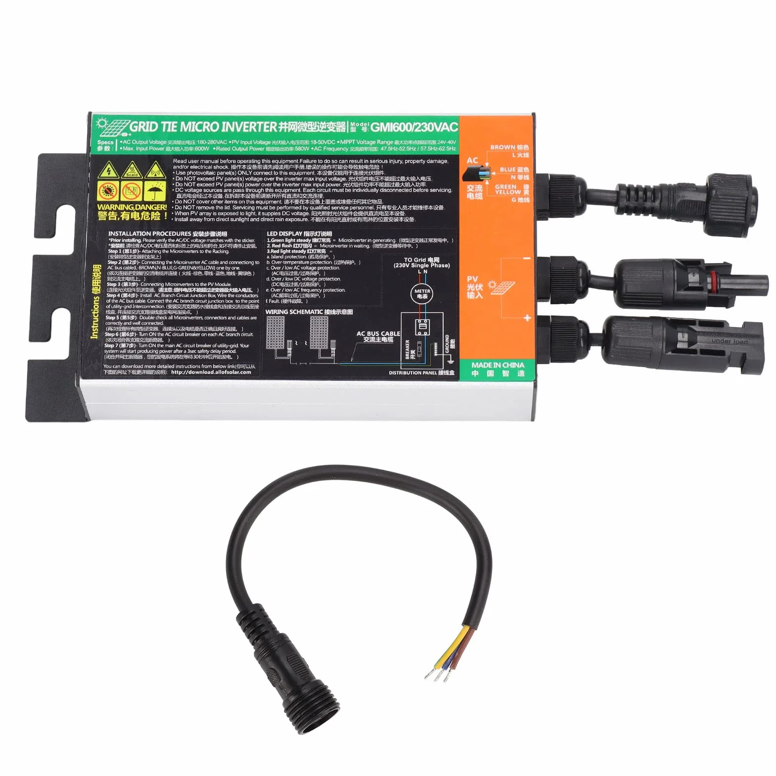600W Solar Grid Tie Inverter Grid Tie Inverter ad Alta velocità di conversione MPPT Onda sinusoidale Pura IP55 Impermeabile 230 V Solar Inverter