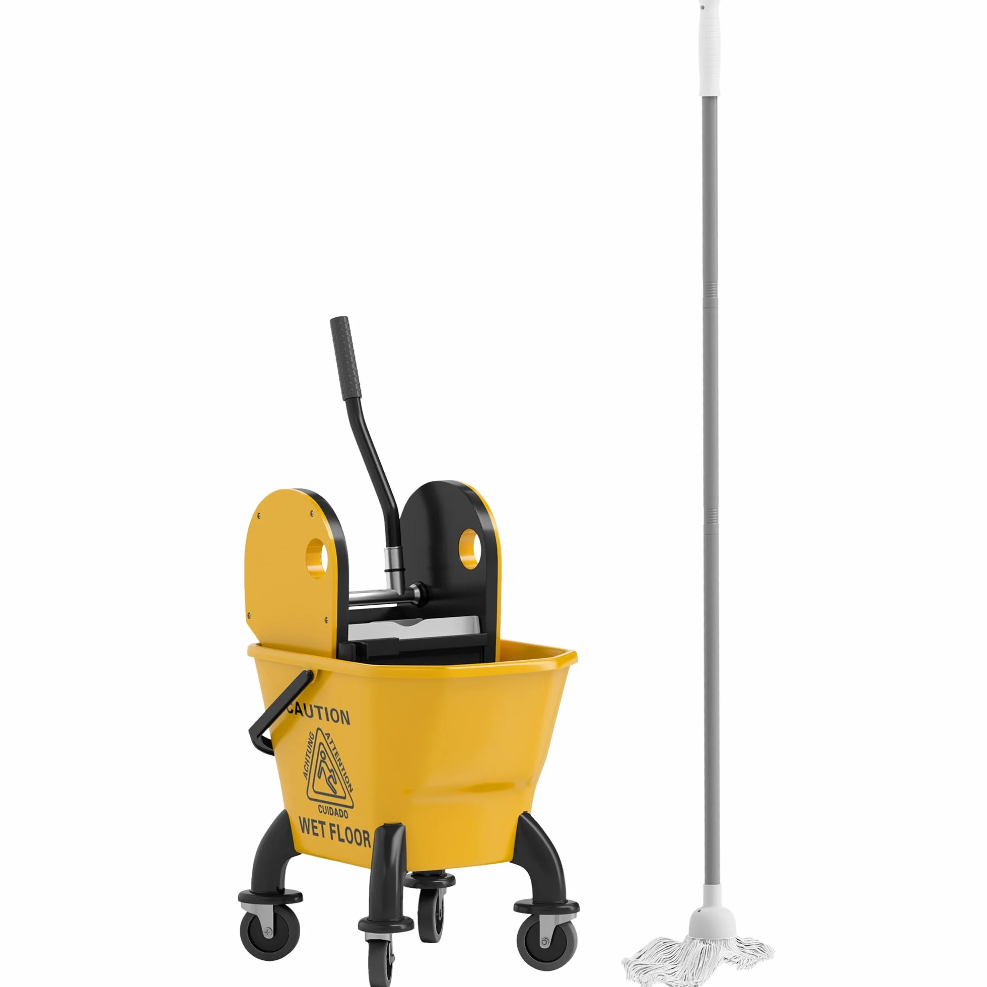HOMCOM Carrello di pulizia 26 l, secchio con pressa e mocio per uso domestico e commerciale