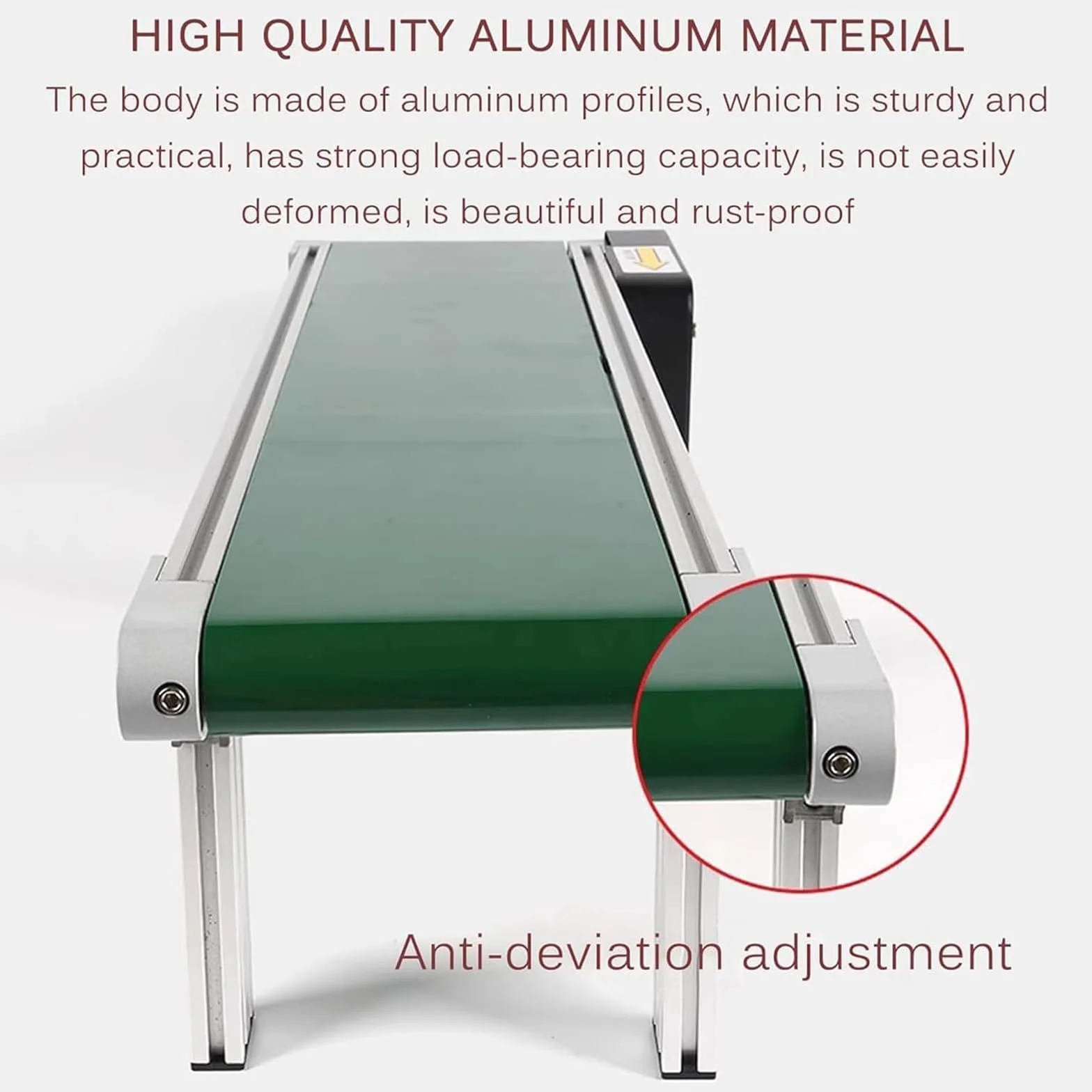 Nastro trasportatore 200 x 1000 mm, velocità regolabile in PVC per trasformazione alimentare e imballaggio di prodotti, costruzione in lega di alluminio