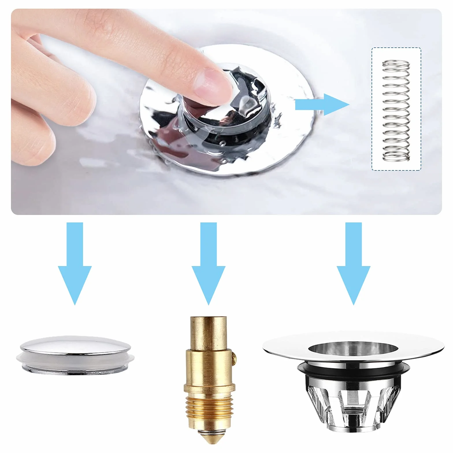 Tappo Lavandino Bagno Universale Piletta Click Clack Ottone Argento