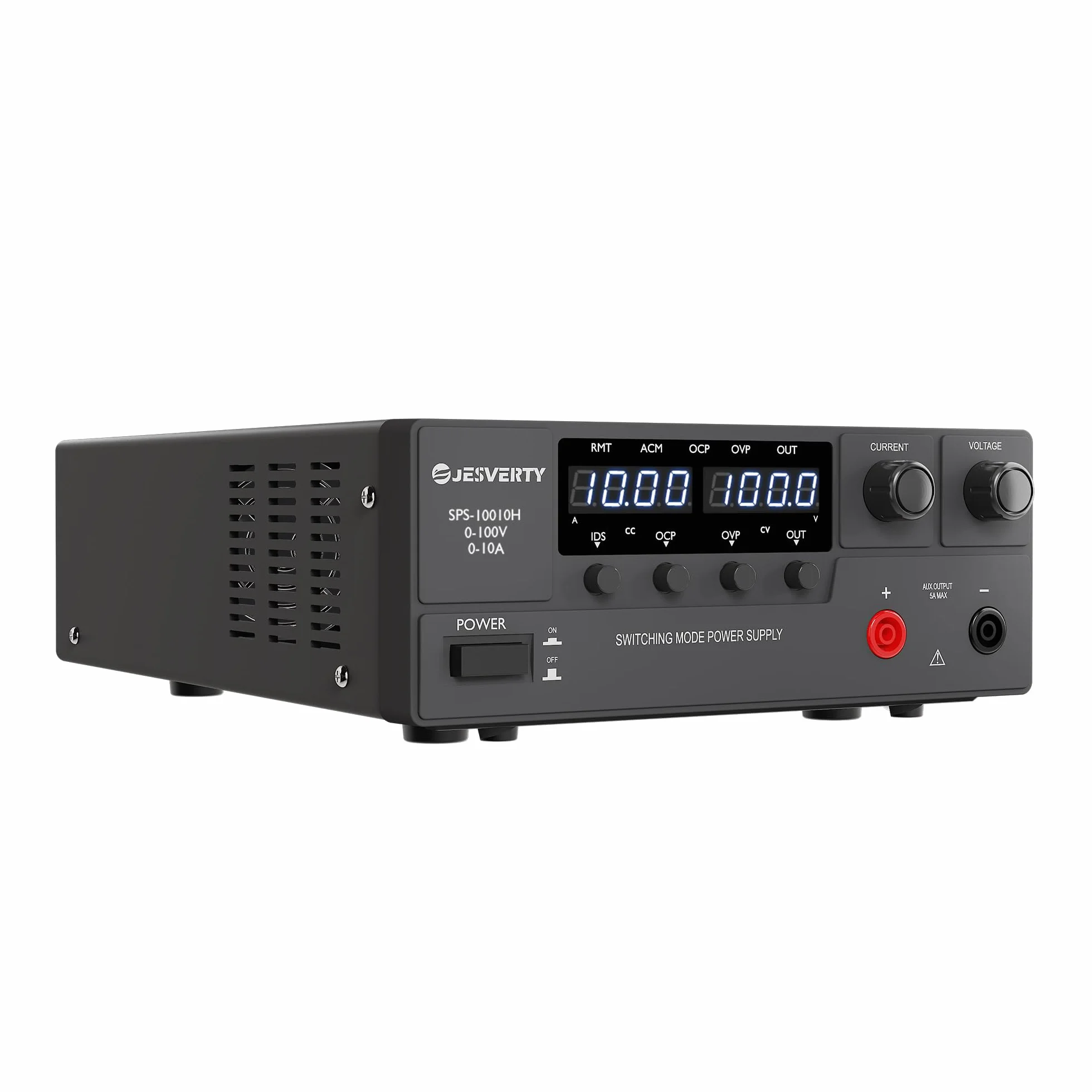 Alimentatore CC variabile, 0-100V 0-10A Alimentatore da banco CC regolato a commutazione con manopola encoder, interruttore di accensione/spegnimento dell'uscita, display a LED a 4 cifre, OVP e OCP