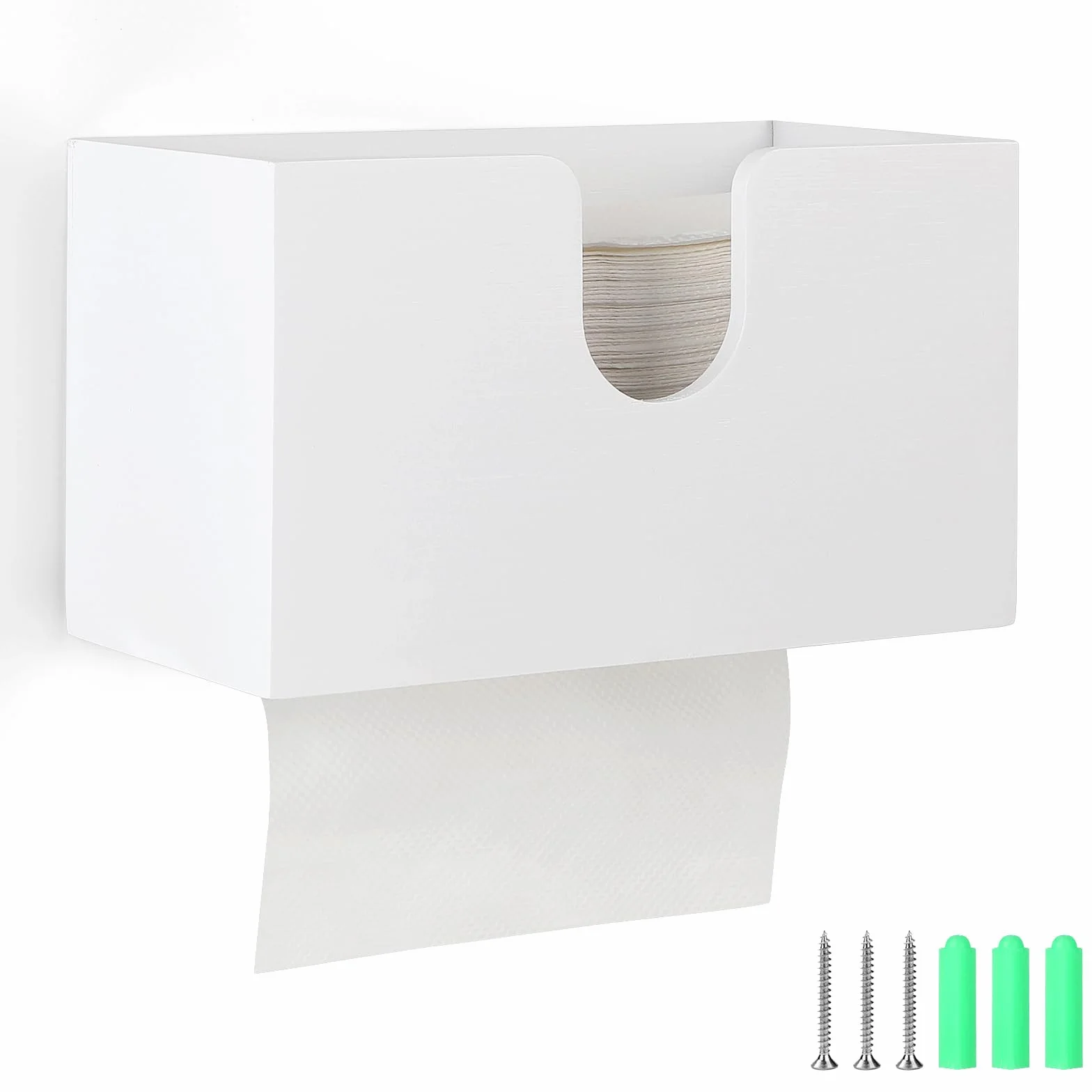 EFUTURETIME Dispenser per asciugamani di carta in bambù, 27,5x15x13cm, Bianco
