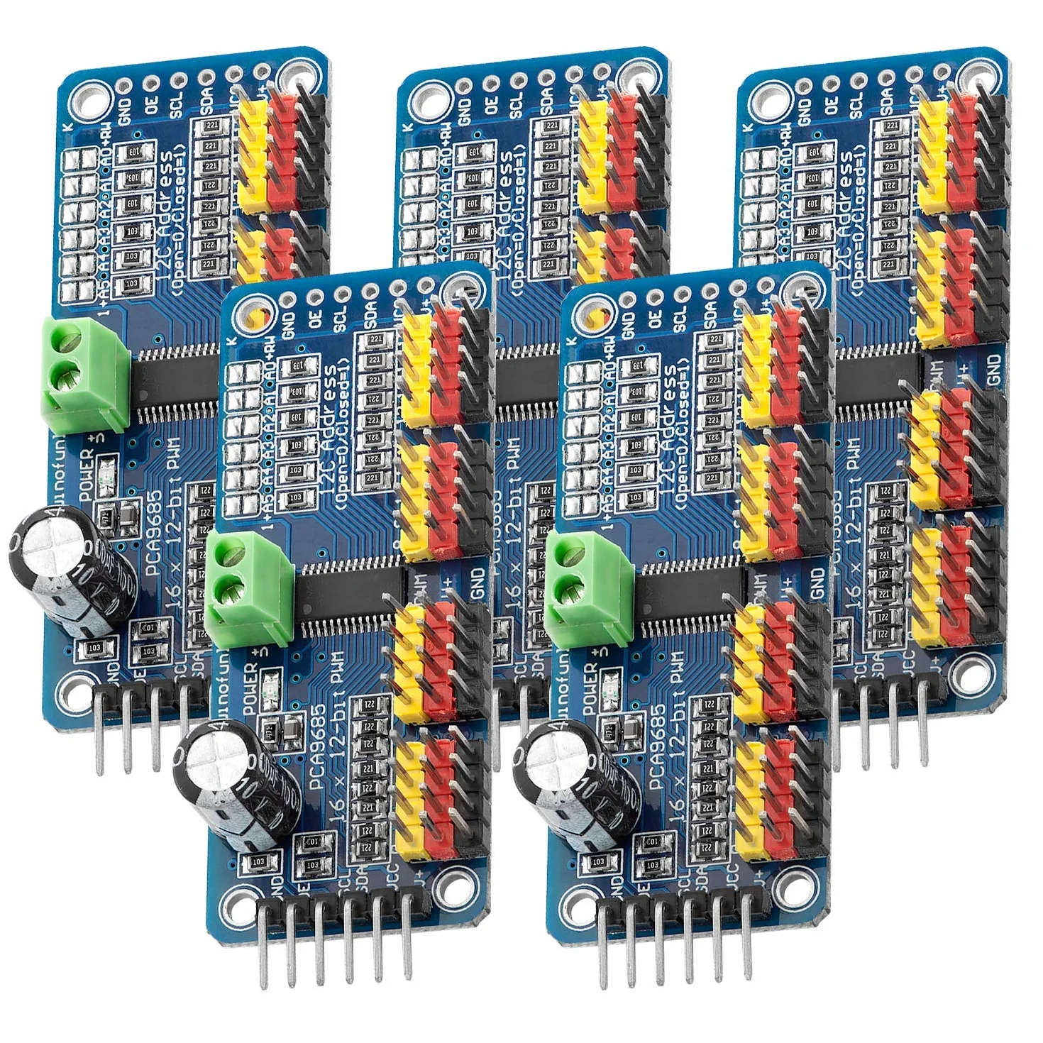 AZDelivery 5 x Modulo PCA9685 16 Canali 12 Bit Servo Motori compatibile con Arduino e Raspberry Pi incluso un E-Book!