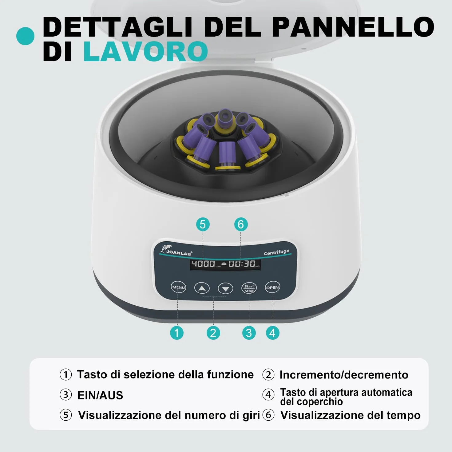 JOANLAB LC-400 Centrifuga da Laboratorio Bassa Velocità per PRP/PRF, 4000 RPM, 1717 xg, Timer 30s-59min, per 4x15ml o 8x2/5/10ml Tubi