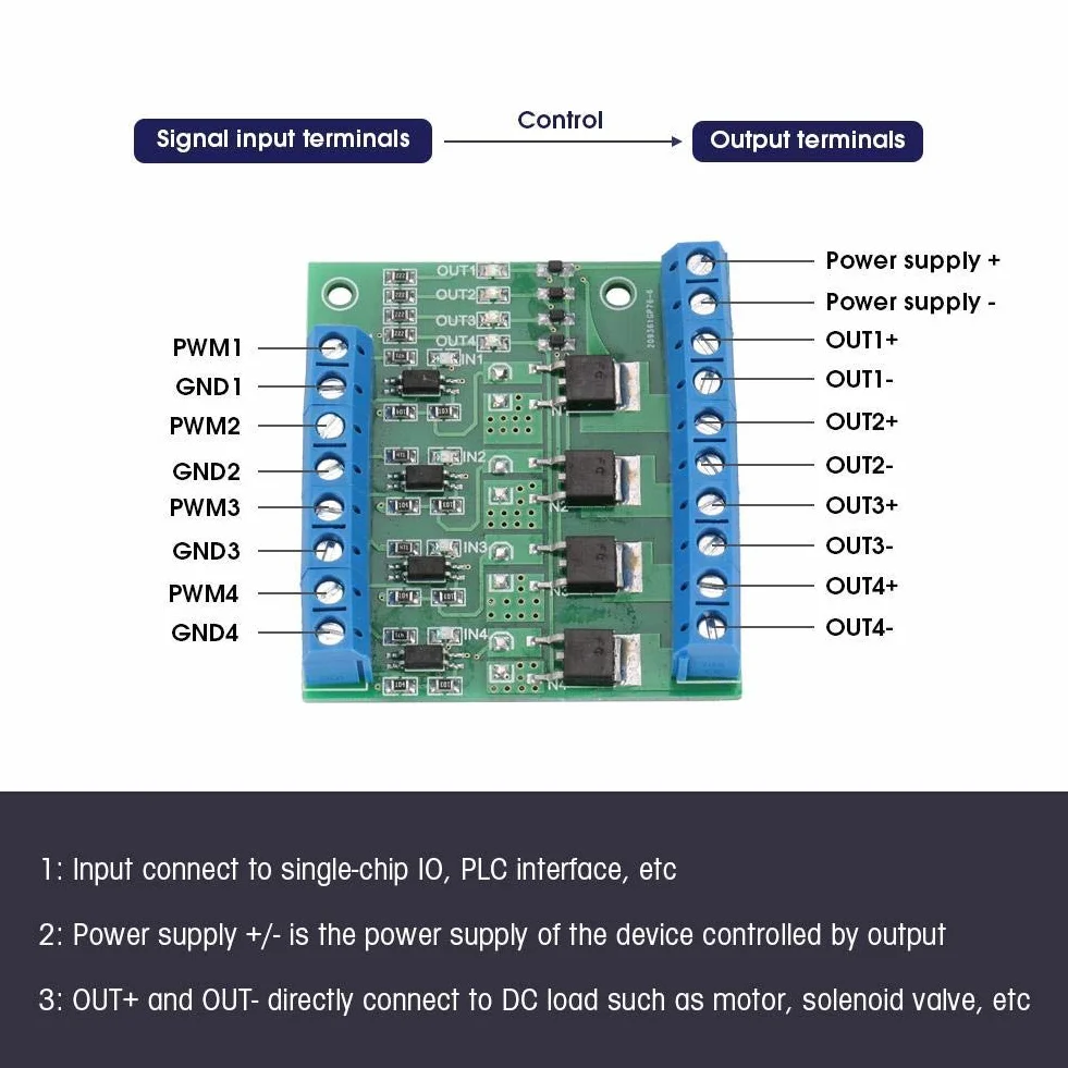 MOS FET PWM 3-20V a 3.7-27VDC 10A Scheda Circuit Board Amplificatore PLC 4 Canali Per Controllo Digitale