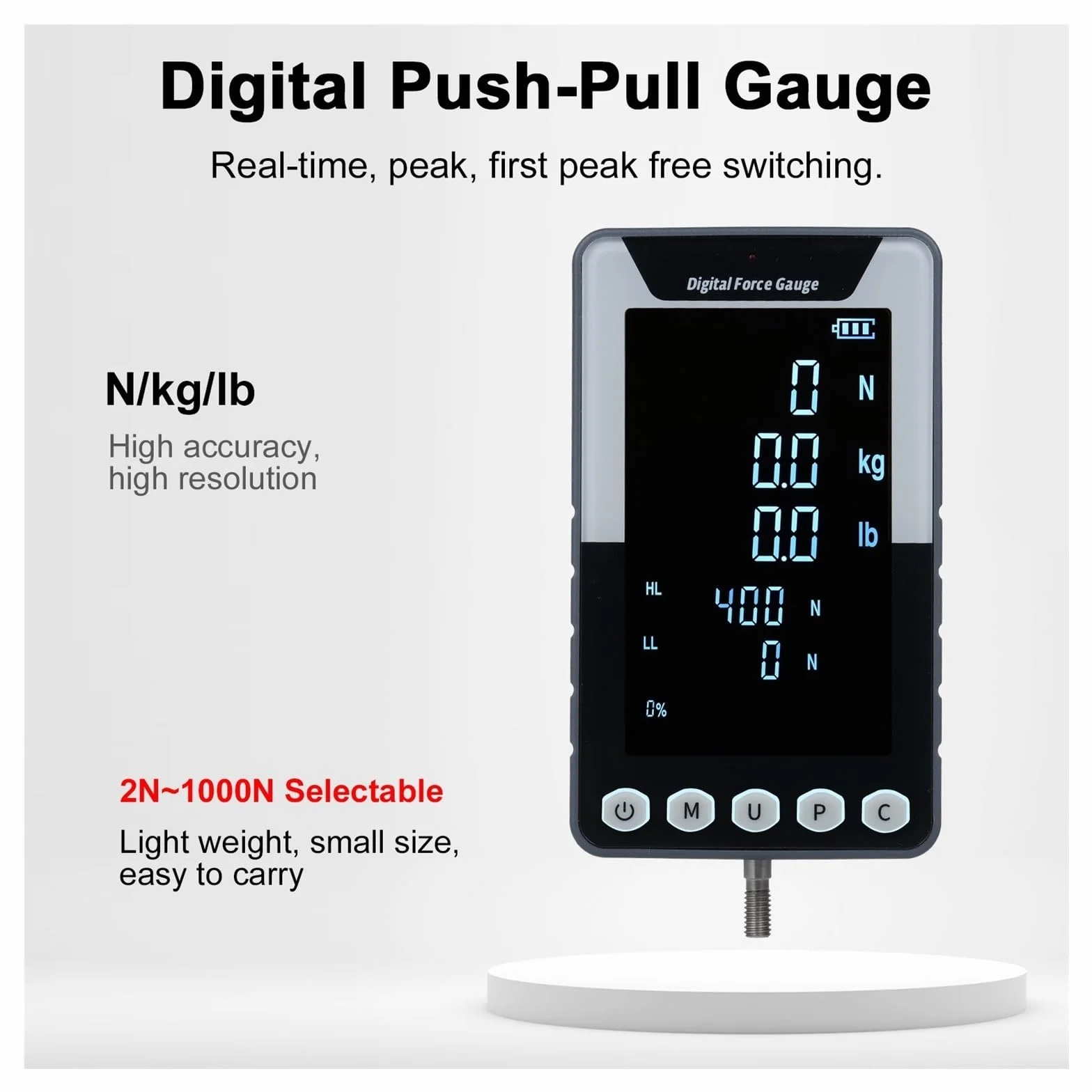 Misuratore Di Forza Digitale 1000N.m Misuratore Di Spinta E Trazione Dinamometro Portatile Con 3 Unità N/LB/Kg LCD Retroilluminato Automatico Spegnimento Automatico(1000N.m)