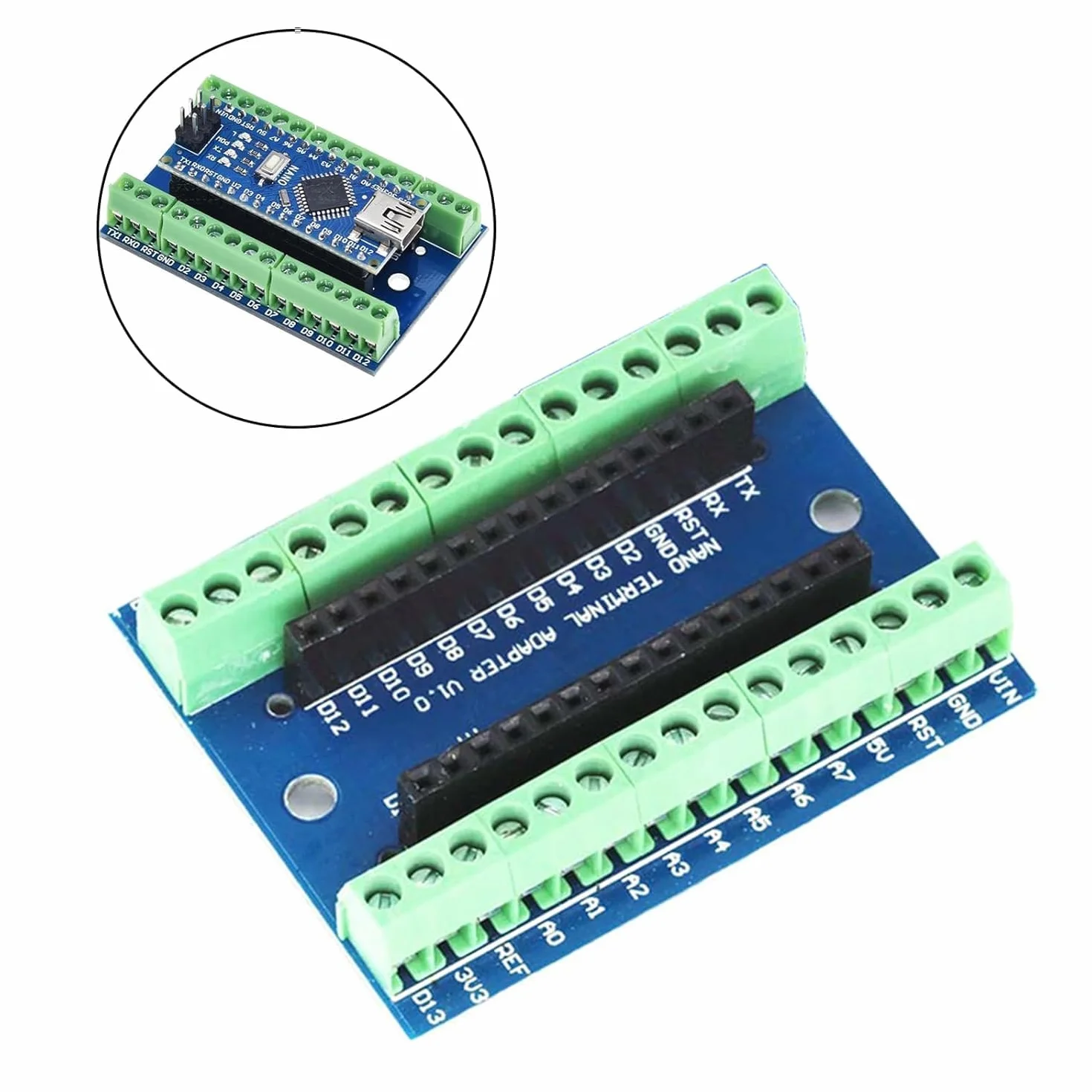 GERUI 5 pezzi Nano V3-GERUI Board Terminal Adapter Board,Nano Modul,Nano IO V1.O Expansion Board,Semplice scheda di espansione con morsetti a vite
