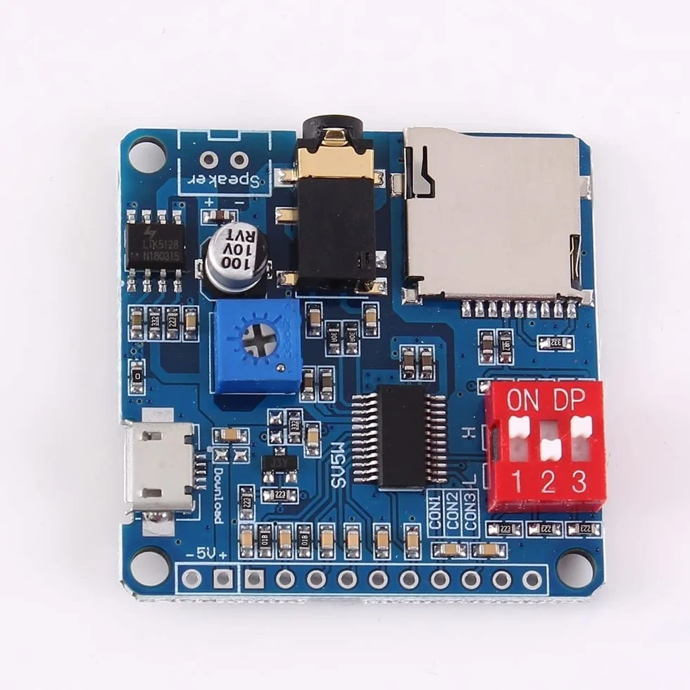 Modulo Riproducibile Vocale DY-SV5W,Moduli Riproduzione Vocale UART I/O Trigger Amplificatore classe D 5W SD/TF Card Play Serial Port Control Playback Compatibile