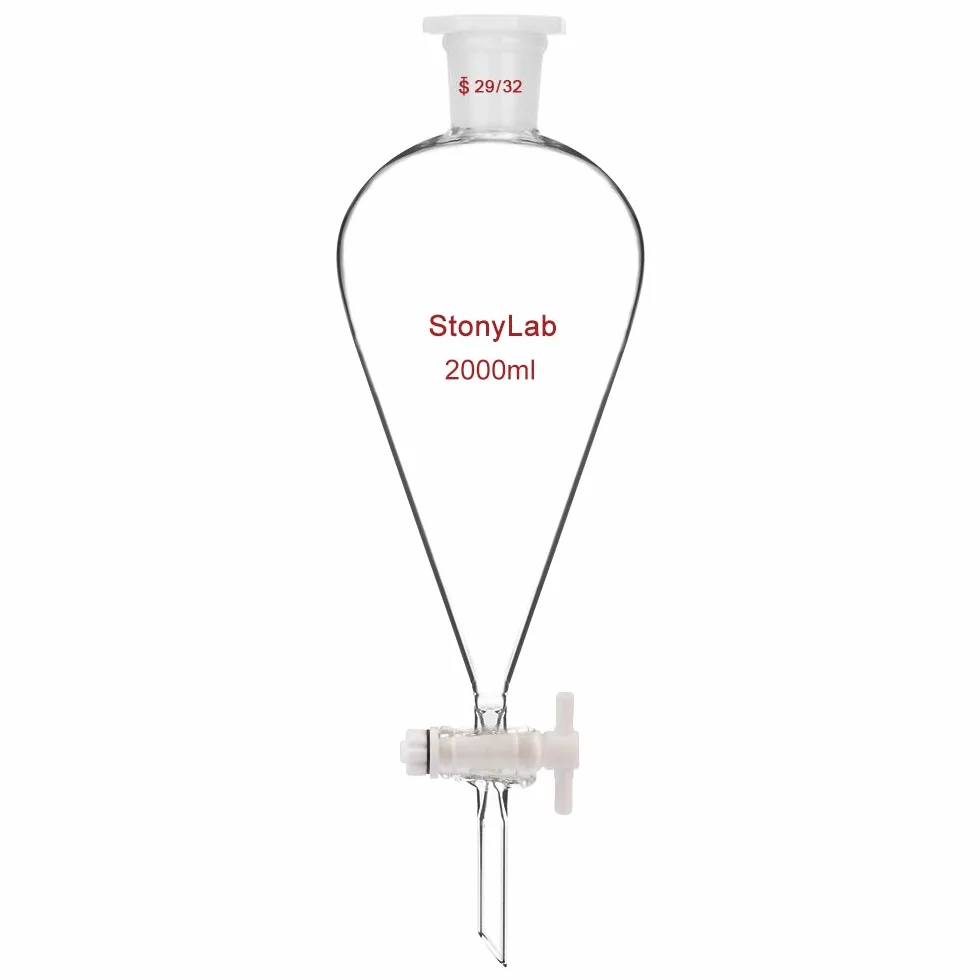 stonylab Imbuto Separatore Conico in Vetro Borosilicato Pesante con Giunti 29/32 e Rubinetto di Chiusura in PTFE Conical Separatory Funnel, 2000 ml