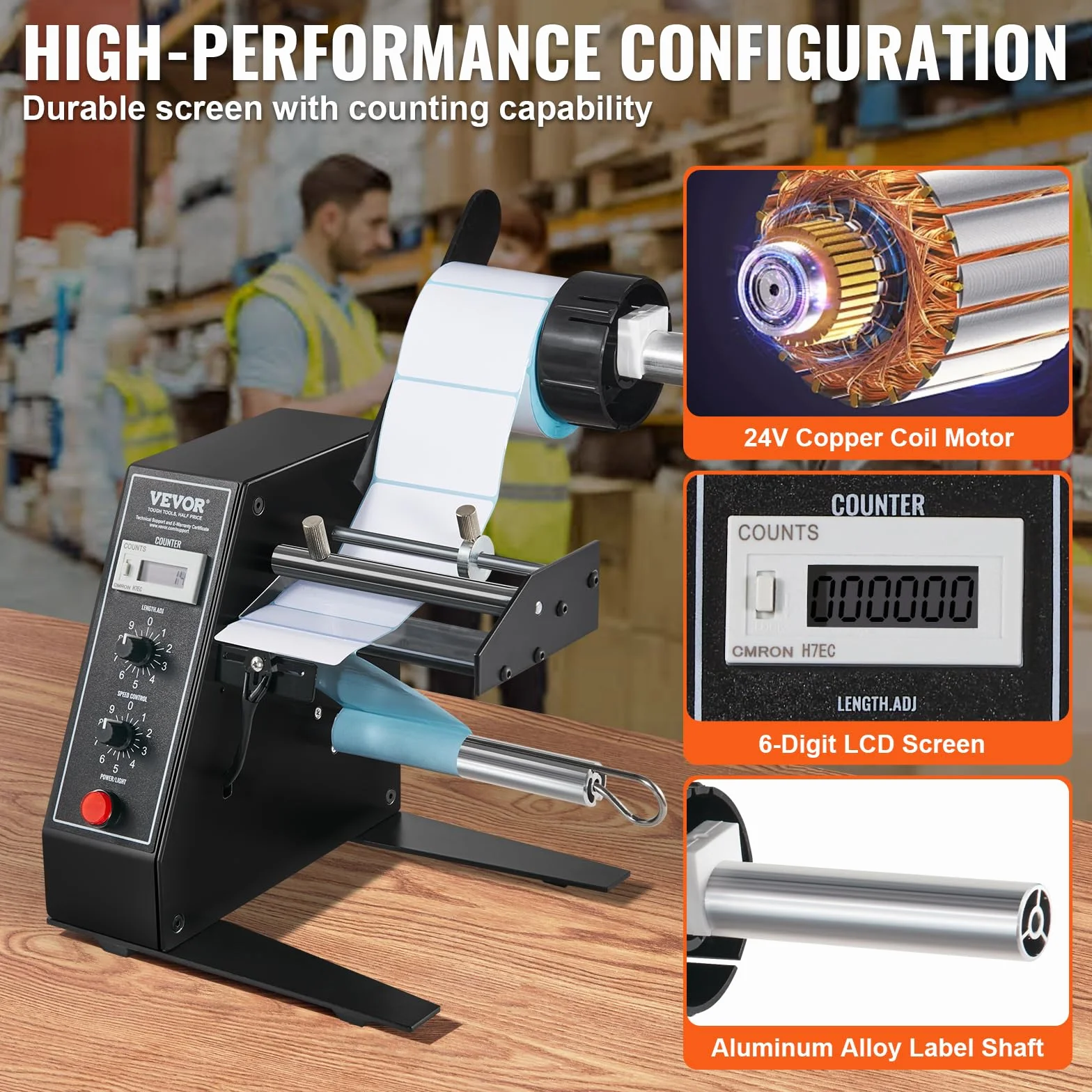 VEVOR DispensatoreAutomatico di Etichette, Larghezza 15-125 mm, Lunghezza 3-150 mm, ApplicatoreRapido a Velocità Regolabile, ConteggioAutomatico 0-999999