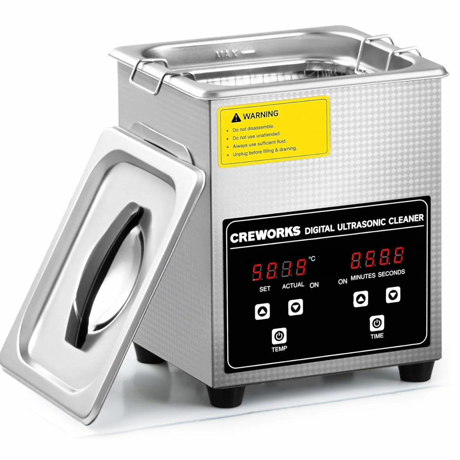 CREWORKS Pulitore a Ultrasuoni 2L Professionale, Lavatrice Ultrasuoni 60W con Riscaldatore 100W e Timer Digitale, Vasca Ultrasuoni in Acciaio Inox SUS304 per Gioielli, Occhiali, Protesi, Monete