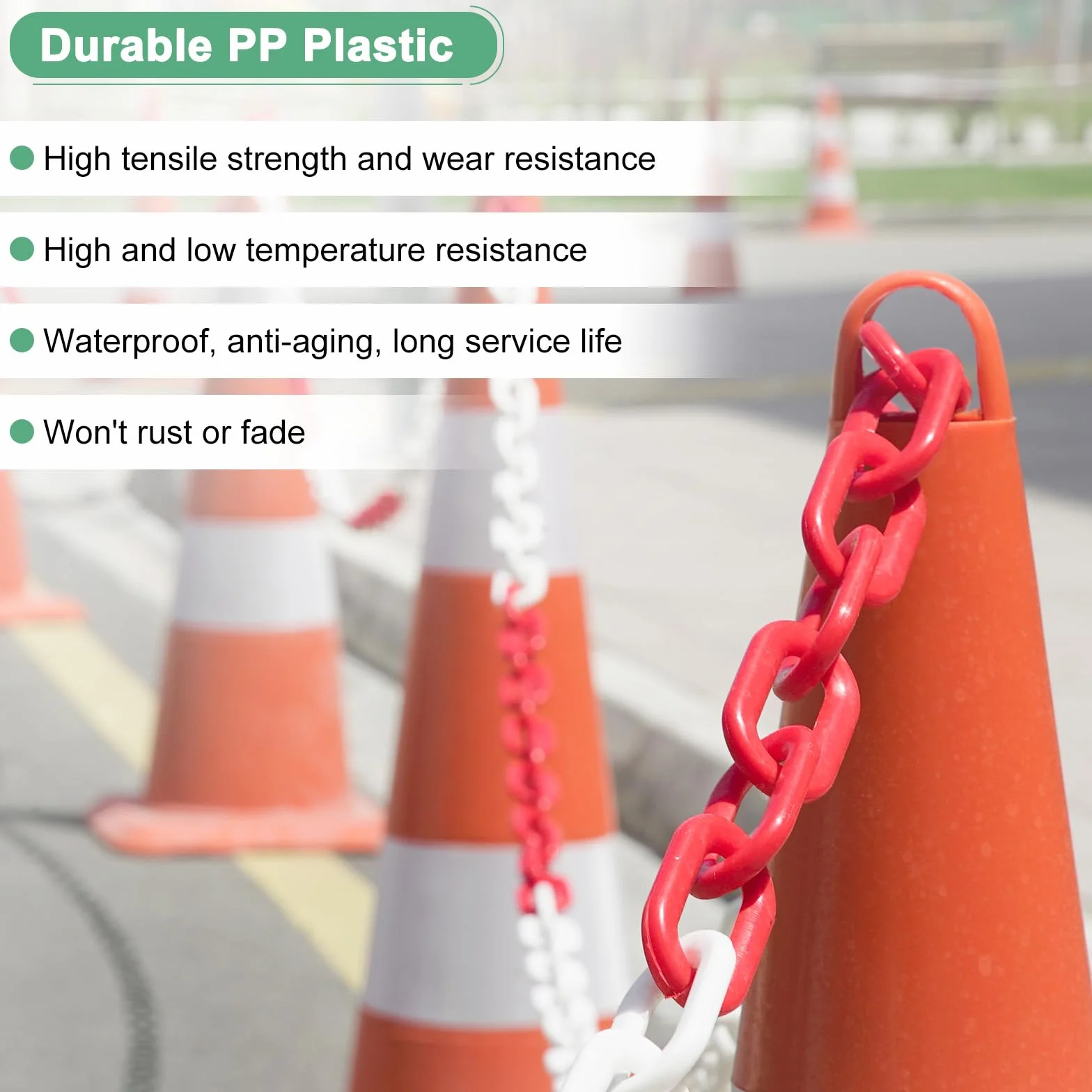 M METERXITY Catena Di Barriere In Plastica, Lunghezza 10 Piedi Catena Di Sicurezza Impermeabile Bianca Con Fibbia A Forma Di S Per Controllo Folla/Ascensore
