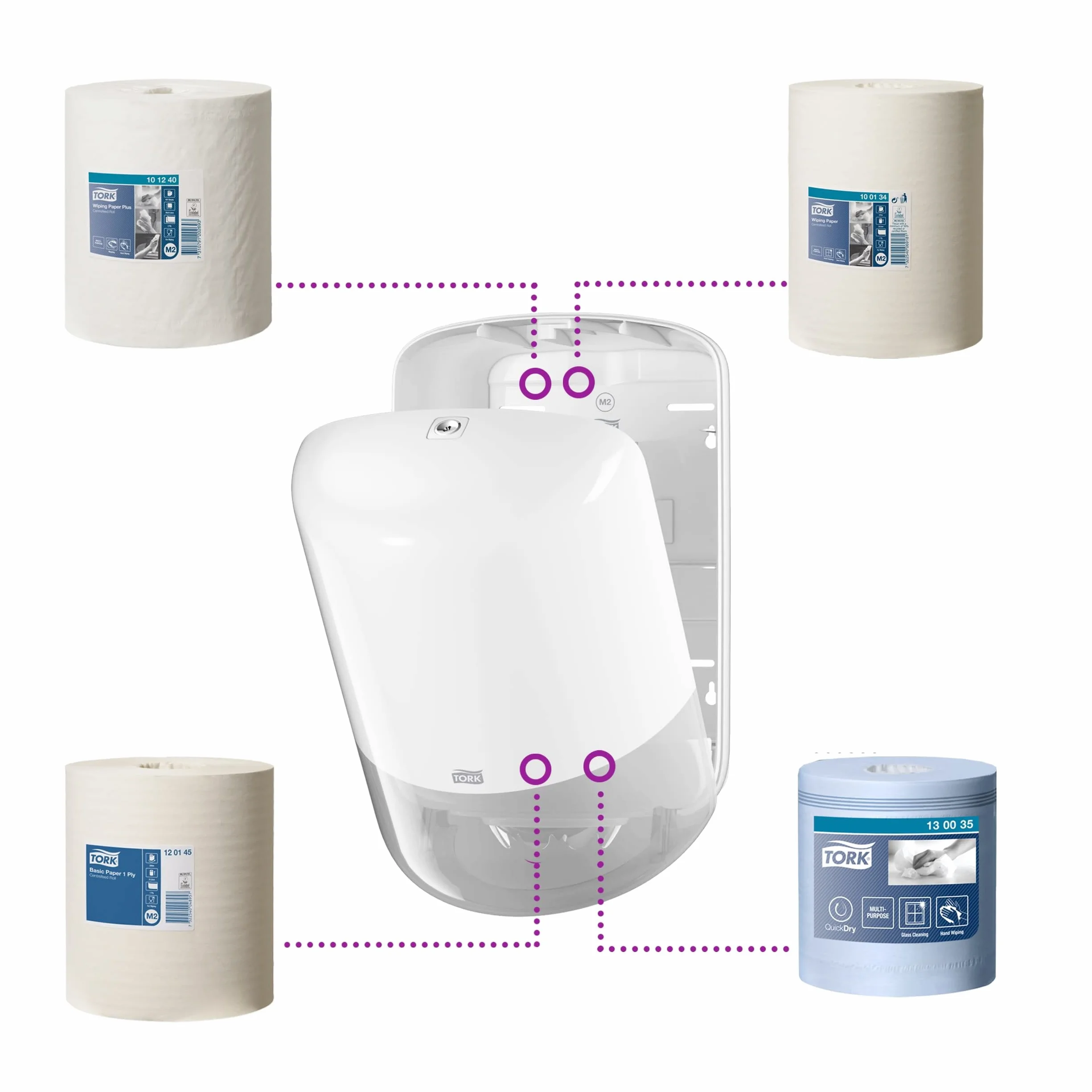 Tork 559008 Elevation Design Dispenser per asciugamani a estrazione centrale grande, M2, 36x23,9x22,7 cm, bianco