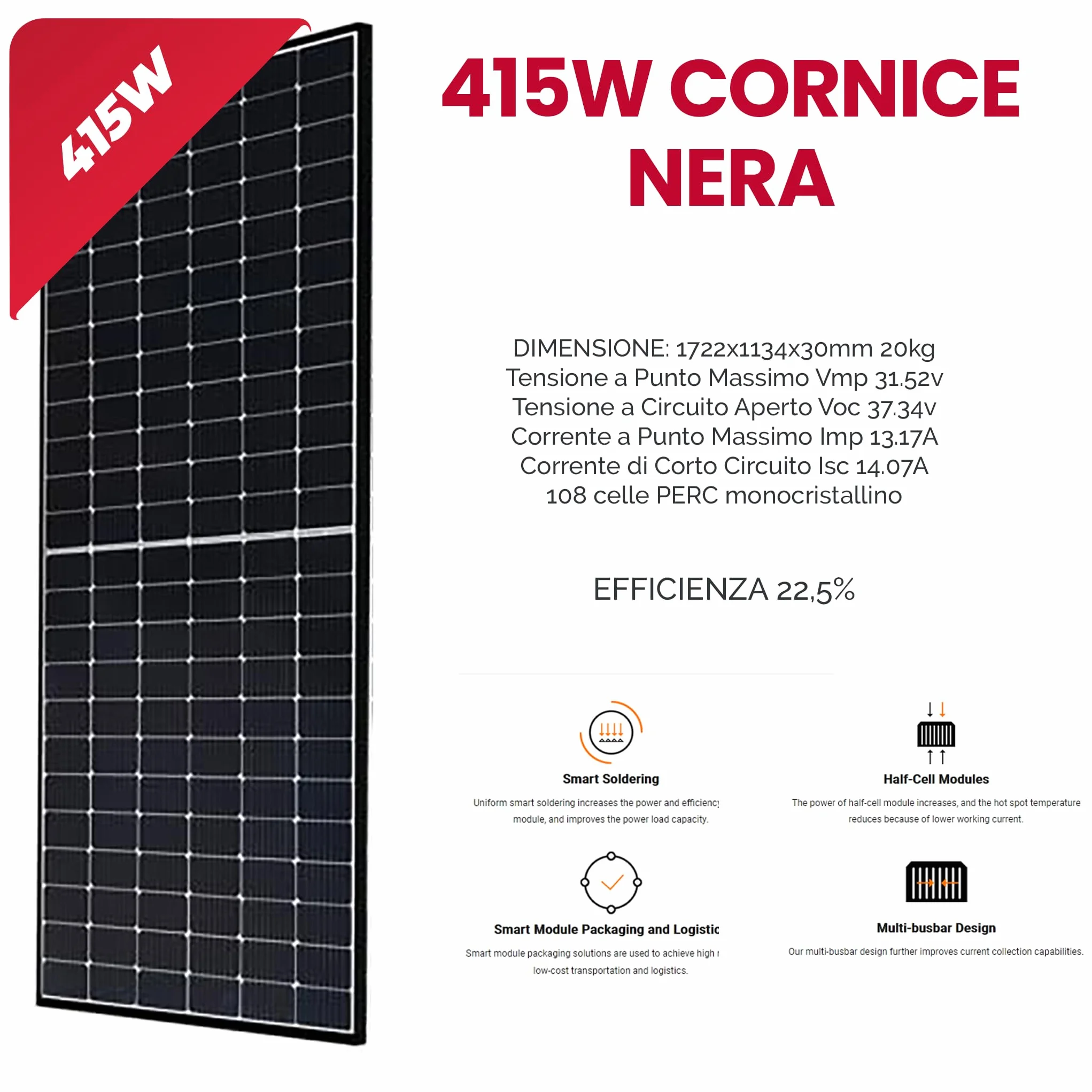 MAPLES KIT PANNELLO SOLARE DA BALCONE FOTOVOLTAICO plug&play 415W CORNICE NERA INVERTER 300W