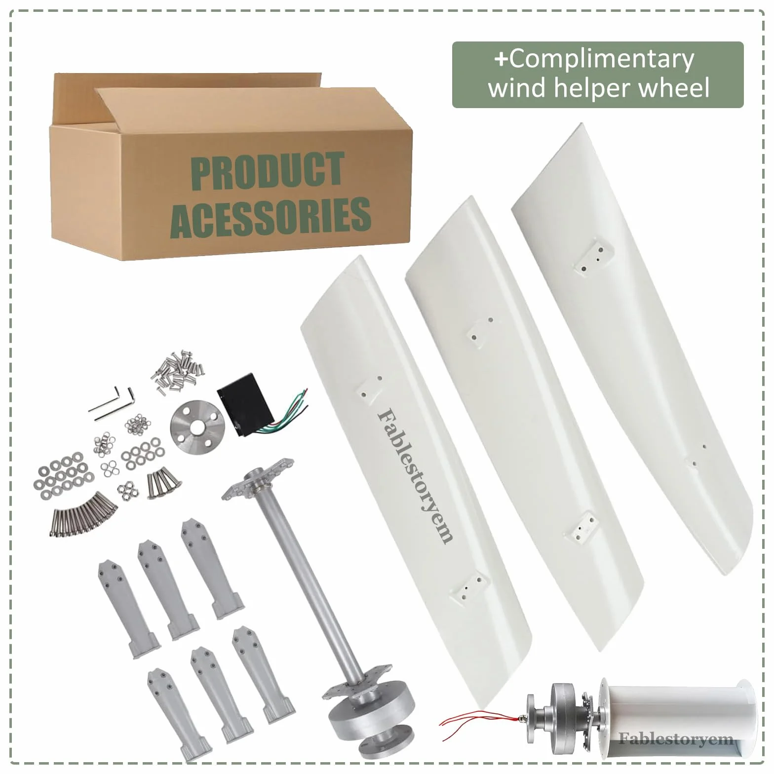 Generatore Eolico Verticale da 14000W Kit Energia Eolica 12V 24V 48V 110V 220V 3 Pale con Controller Kit Turbina Eolica per Integrazione Energetica Domestica,White-24V