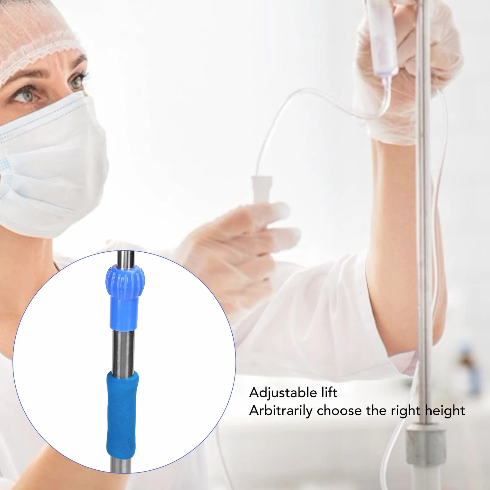 Brrnoo Asta per Flebo, Asta per Infusione Asta per Flebo per Uso Domestico con 2 Ganci per Clinica Domiciliare Supporto per Fleboclisi Regolabile in Altezza in Acciaio Inossidabile