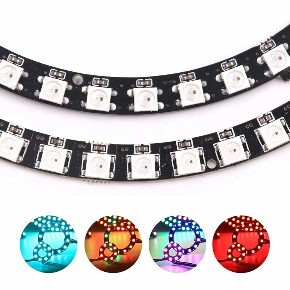 Anello LED indirizzabile WS2812 a 16 bit con cavo connettore SM2.54-3P, 16 LED WS2812B 5050 RGB con driver integrati DC5V per Arduino ESP8266 ESP32 Devkit Nodemcu (confezione da 4 pezzi)