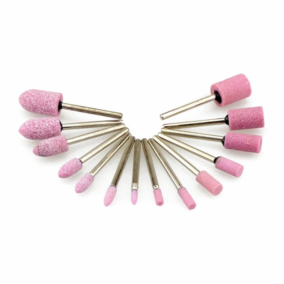 10PCS multifunzione mandrino montato Polish Grind pietra abrasiva testa per utensile rotante (cono/cilindro, 3/4/5/6/8/10/12 mm), cylinder 3mm, pink +silver, 10