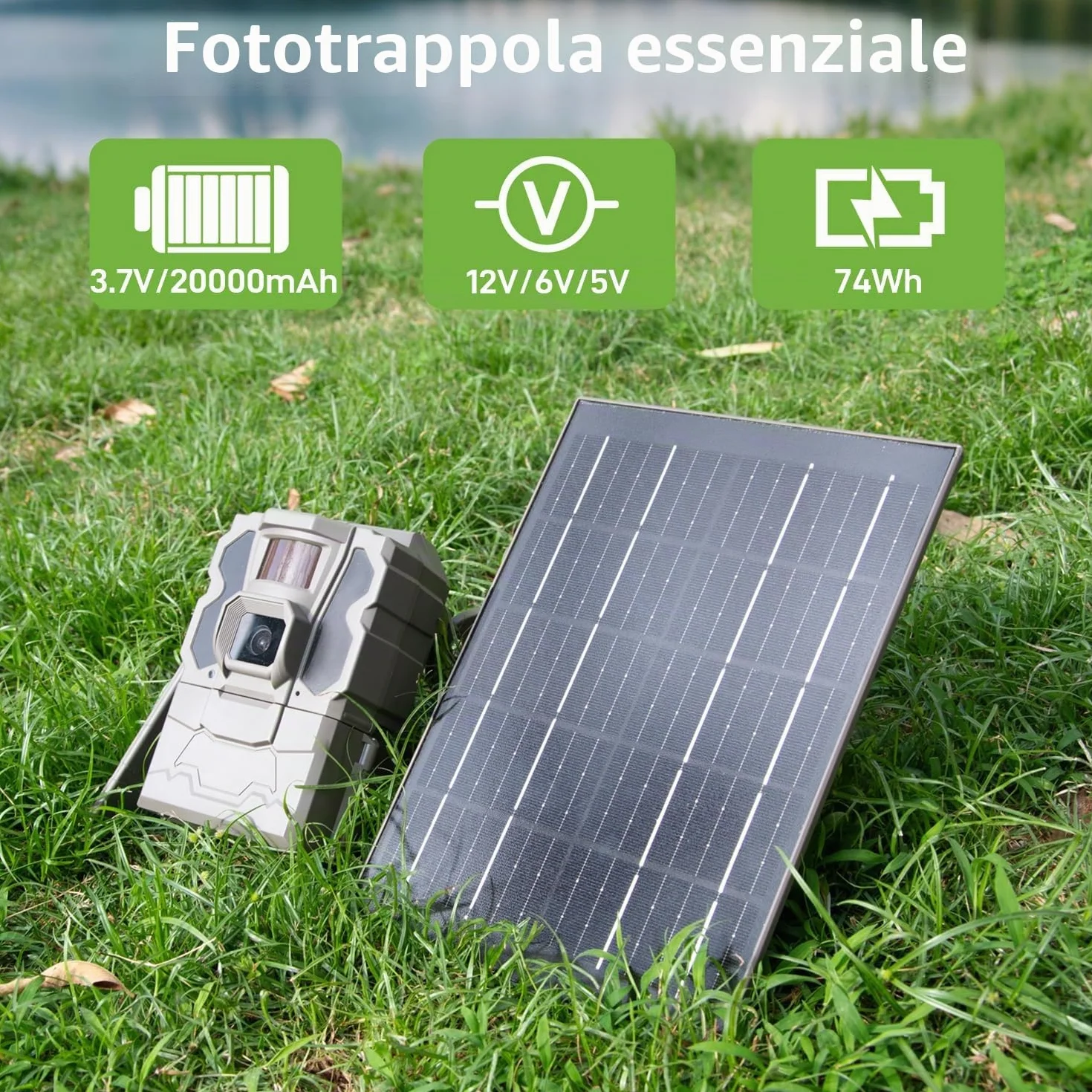 20Ah Pannello Solare per 12V/6V Fotocamera Della Fauna Selvatica | con Cavo Caricatore 3M Pannello Solare Impermeabile per la Macchina Fotografica di Caccia