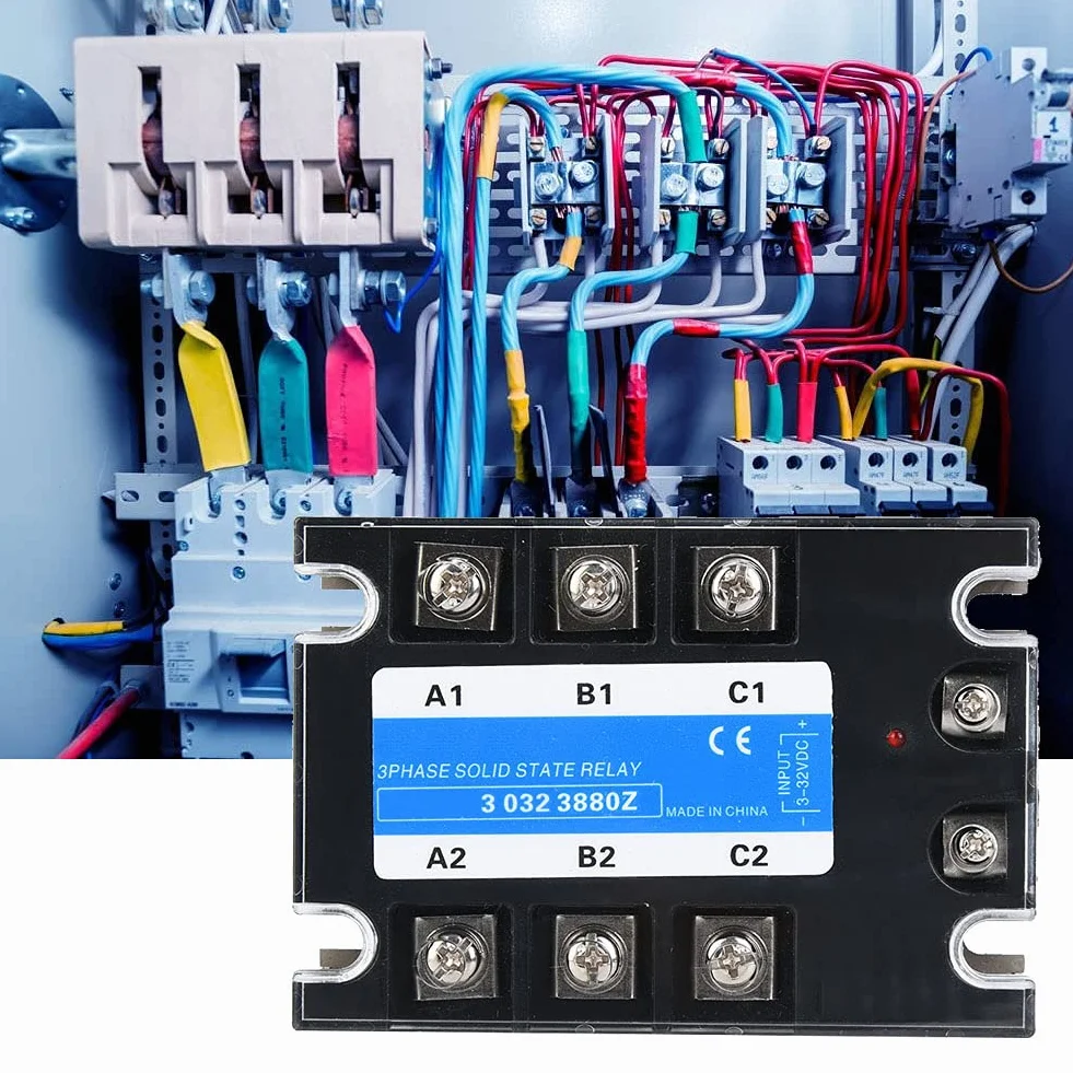 Relè a stato solido trifase SSR con indicazione dello stato del dissipatore di calore Ingresso da 3‑32 V CC a uscita 24‑480 V CA Relè a semiconduttore(80A)