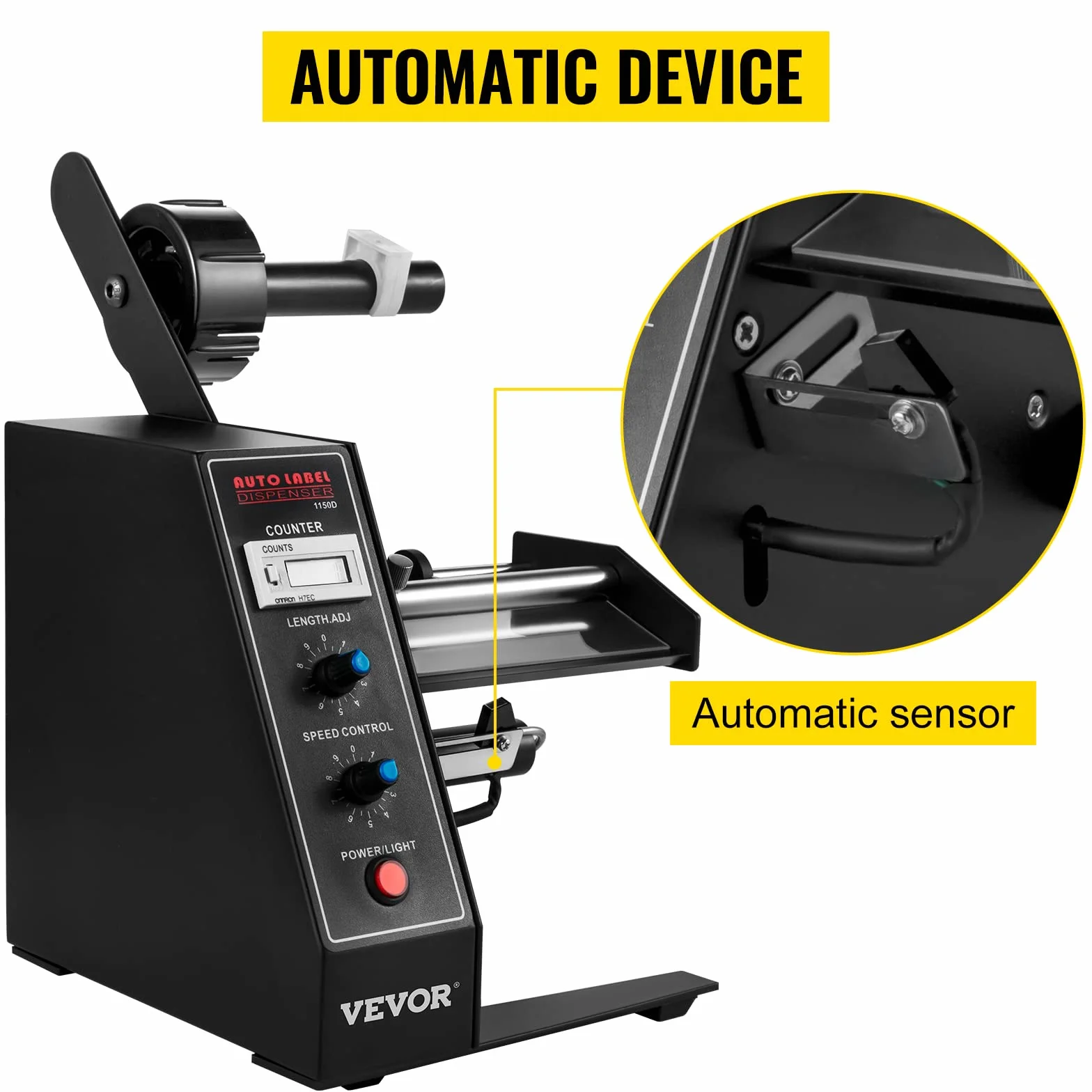 VEVOR Automatic Label Dispenser 110V, 12W AL-1150D Automatic Manual Label Stripper Label Machine 1-8 m/min, Portable Label Applicator for Various Bottles Label Sizes, Auto Counting 0-999999