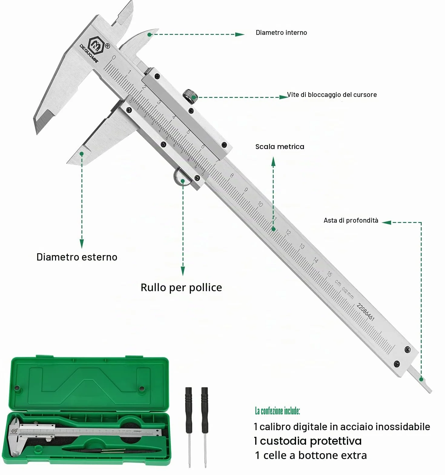 Calibro a Corsoio 150 mm 6" in Acciaio Inox Micrometro, i Calibri Scorrono Agevolmente e Sono Altamente Precisi per le Misurazioni in Casa, Nel Fai-Da-Te o a Livello Professionale