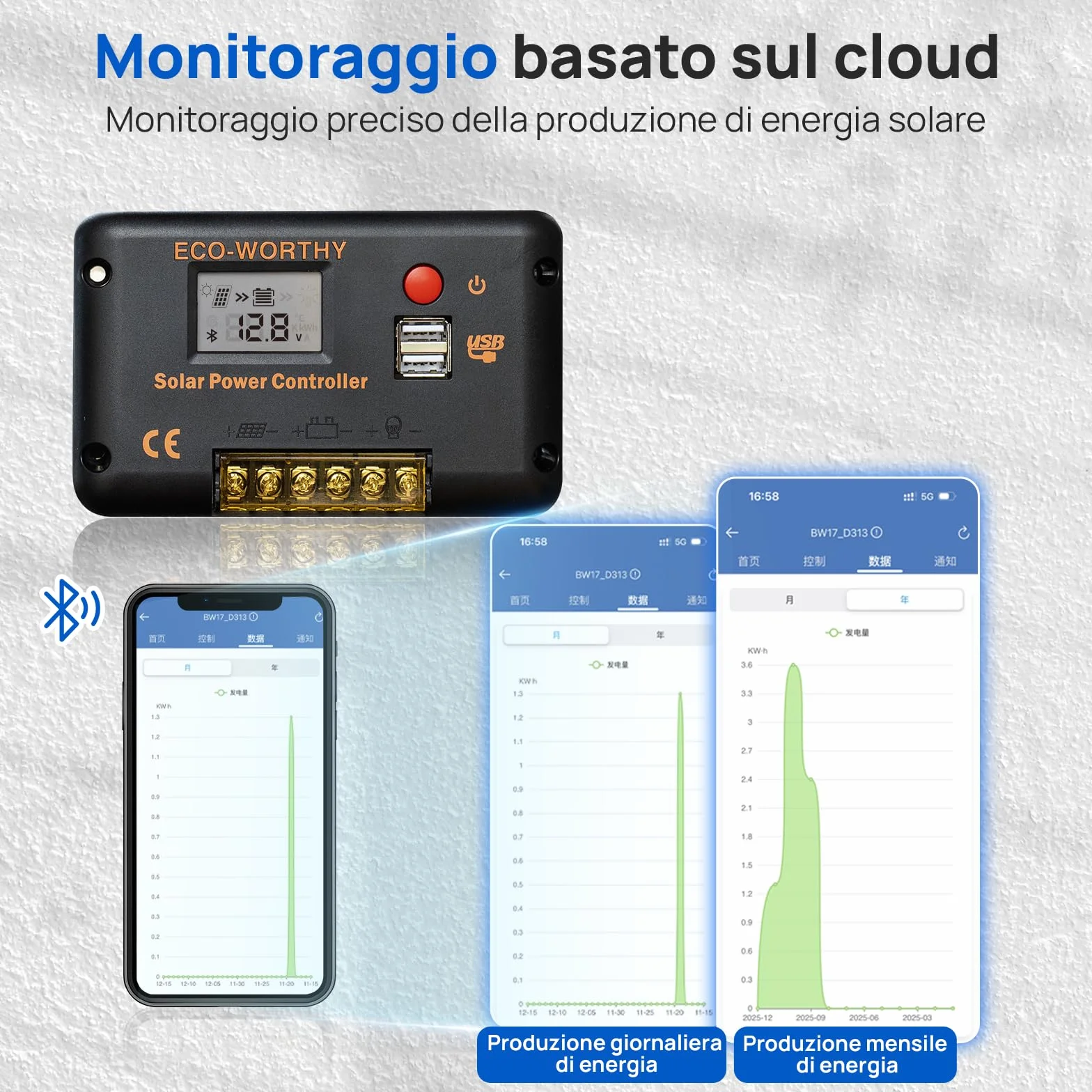 ECO-WORTHY Regolatore di carica pannello solare PWM 30A per Pannelli Solari e Batterie, Regolatore Intelligente con 2 Porte USB, PWM 12/24 V, Adatto per Batterie al litio, al Piombo e al Gel