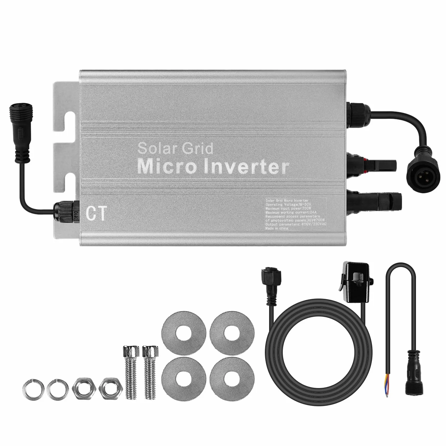 DEWIN Solare Inverter 700W,Inverter Grid Tie MPPT Micro Inverter Fotovoltaico Micro Inverter Balcone Inverter di Rete per Pannelli Solari,Ingresso 18-50V DC Uscita 230V AC