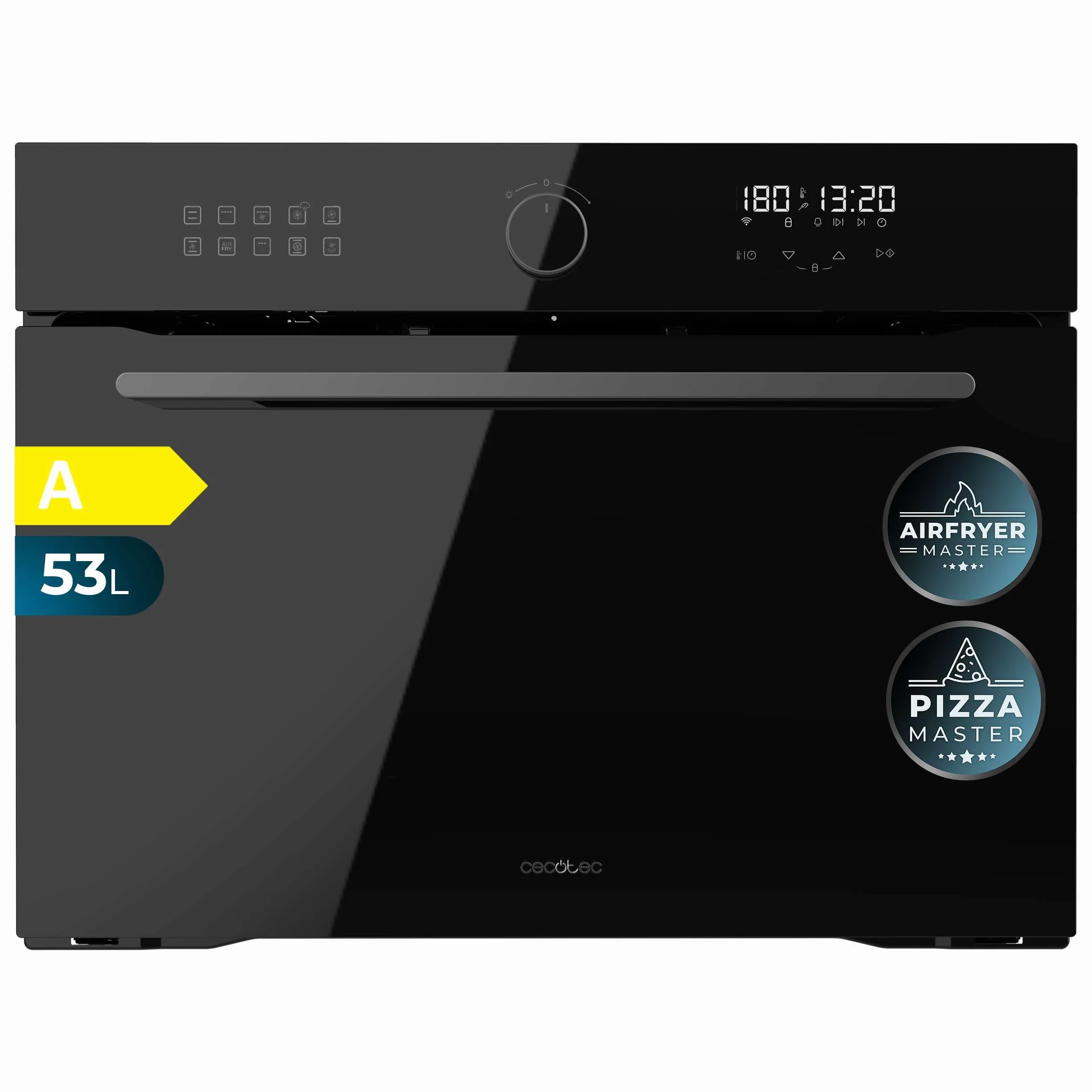 Cecotec Forno da ncasso Multifunzione 53L - Friggitrice ad Aria - Bolero Hexa AF314500 Glass Black A. 2900W, 11 Funzioni, Airfryer Master, Pizza Master, Basso Consumo, Facile Pulizia