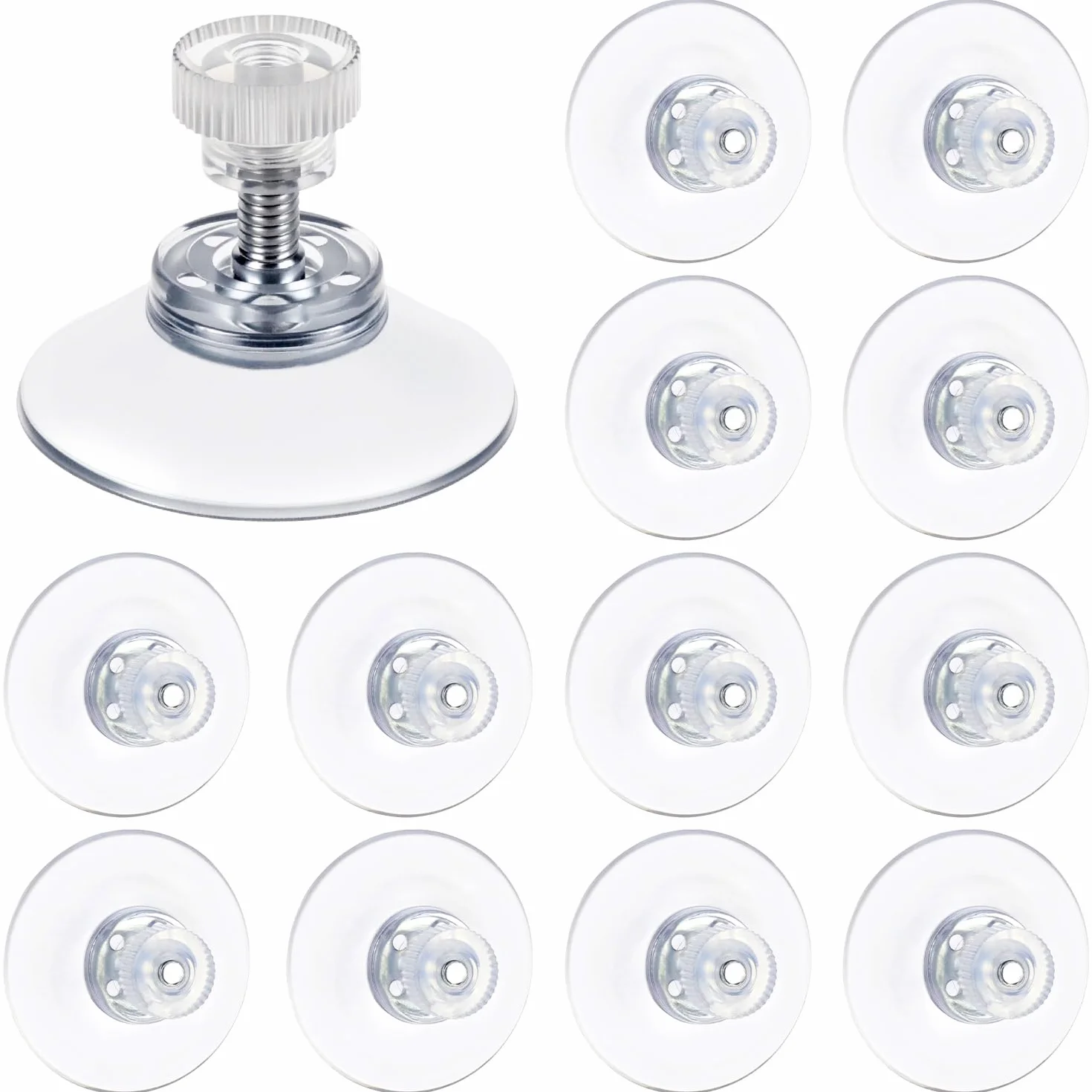 QWORK® 12 pezzi ventose con filetto Ø30mm - Ventose trasparenti con dado zigrinato per disco orario, parasole & decorazioni - Ventose adesive resistenti senza foratura per vetro, piastrelle & metallo