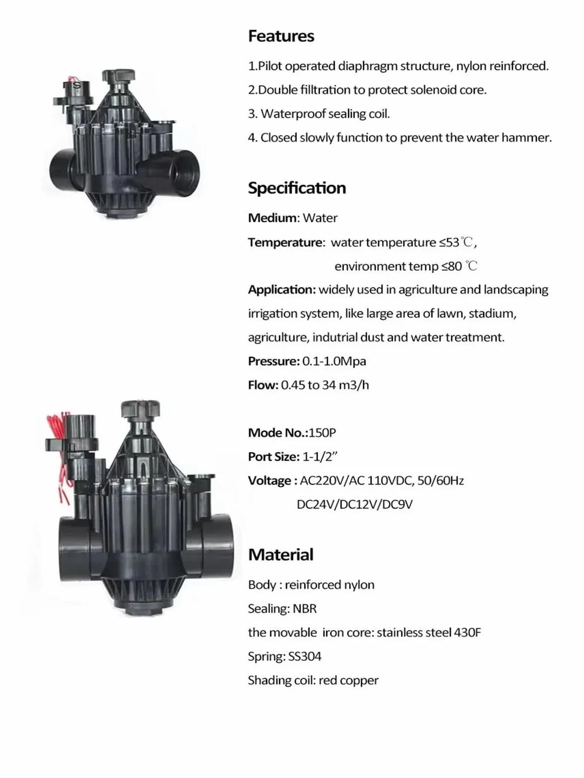 Elettrovalvola for irrigazione da 2 Pollici 220V 12V 24V DC Elettrovalvola a ritenuta con Regolazione del Flusso for l'irrigazione agricola(DC 24V)