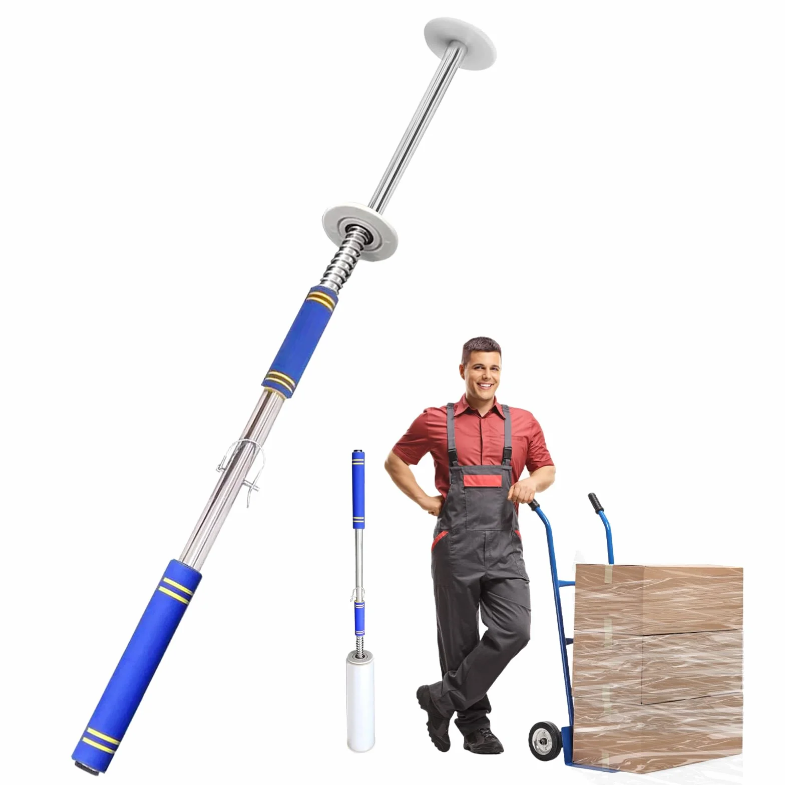 Dispenser estensibile per pallet con manico lungo, macchina imballatrice per film estensibile, supporto per asta per dispenser di film di larghezza 30-50 cm, rotoli da 3,8 cm a 7,6 cm di diametro