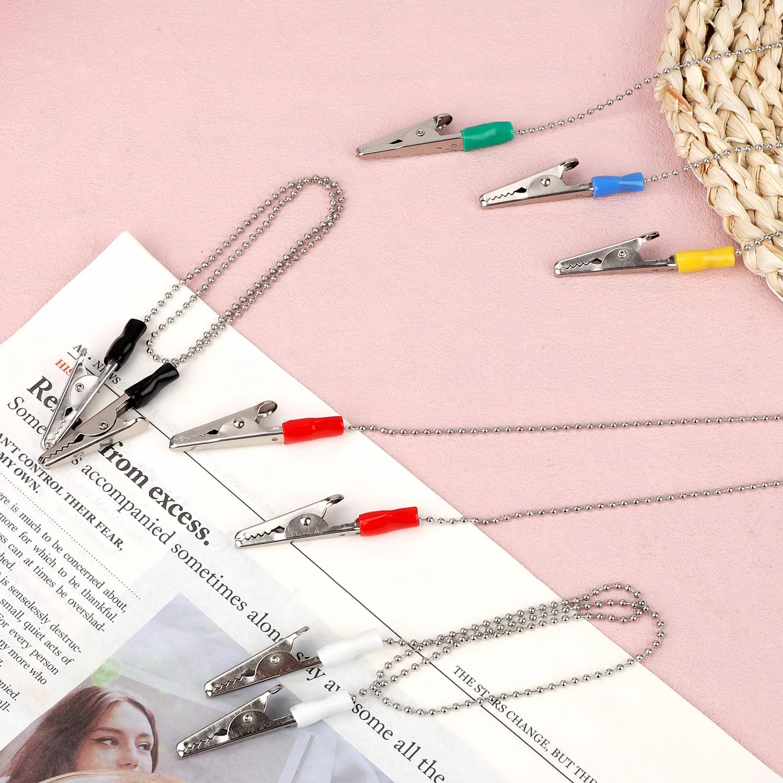 Tinoaly 6pz Clip Bavoletto Dentale con Catena Tovaglioli 48cm Supporti Bavoletto Metallo per Cliniche Dentali