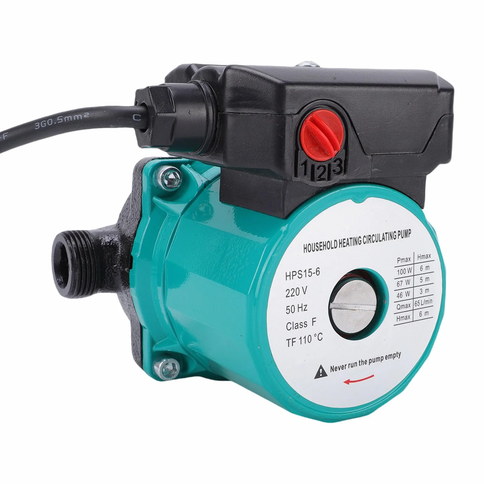 Cocoarm Pompa di Ricircolo dell'acqua Calda, Pompa di Circolazione dell'acqua in Ghisa con Controllo a 3 velocità 46W 67W 100W 65L Min 6m Prevalenza NPT 1in per di Riscaldamento Elettrico Uso