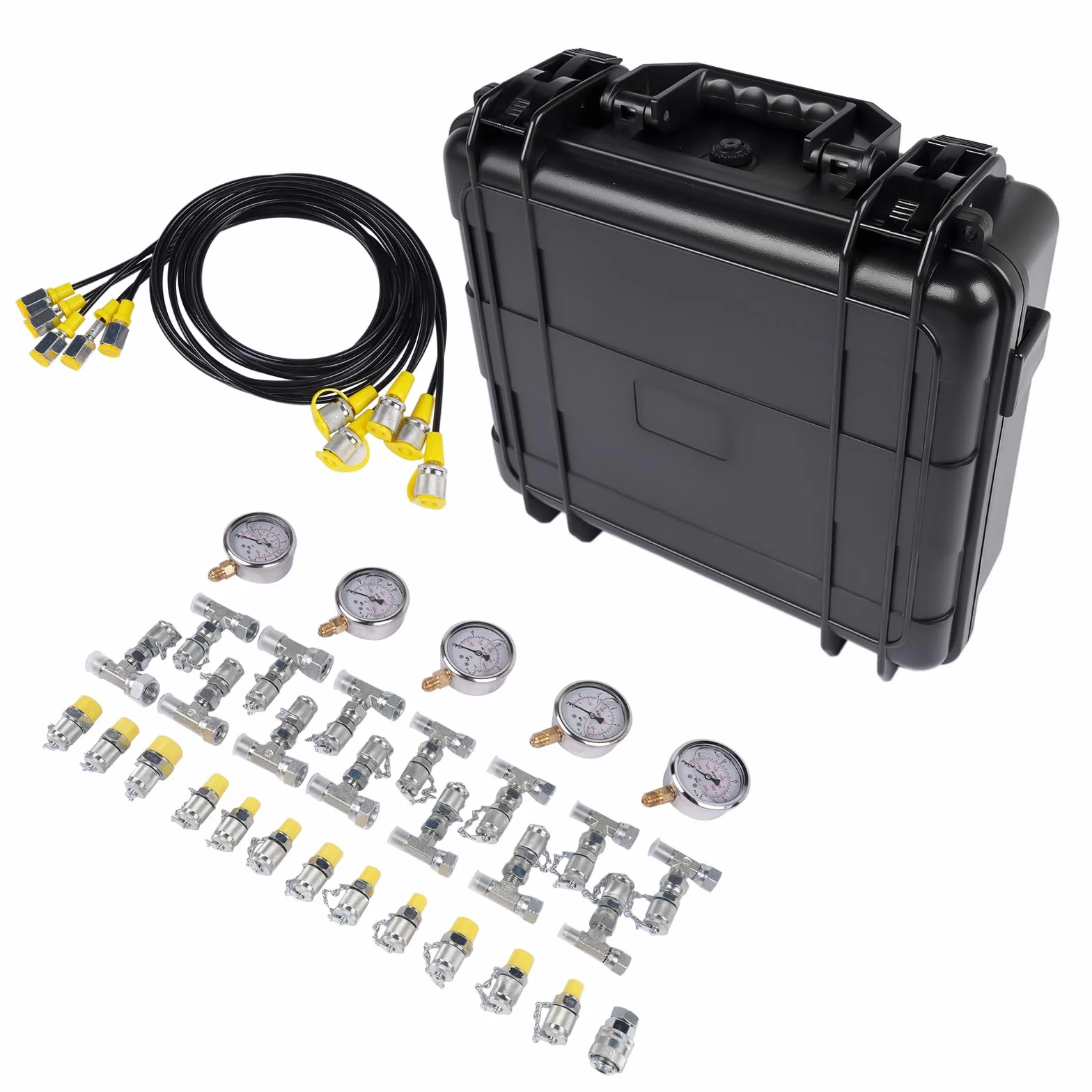 Kit di prova pressione idraulica 10/100/250/400/600 bar, 5 misuratori, 13 frizioni, 14 connettori T, 5 tubi di prova per trattori escavatori Hopzty
