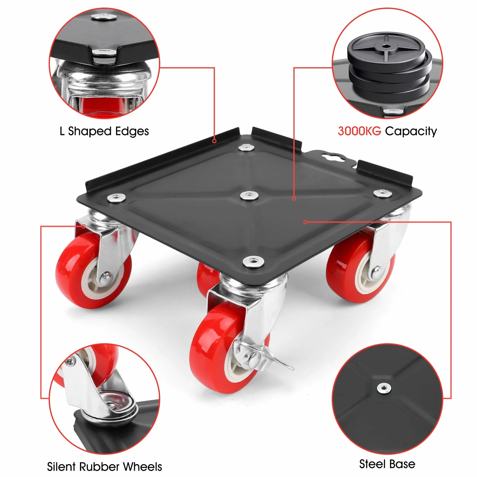 Carrello per Trasloco Mobili, Kit Sollevatore per Mobili a 5 Ruote Capacità di Carico 3000 Kg Set di Rulli per Trasporto Mobili in Acciaio Al Carbonio con Barra di Leva per