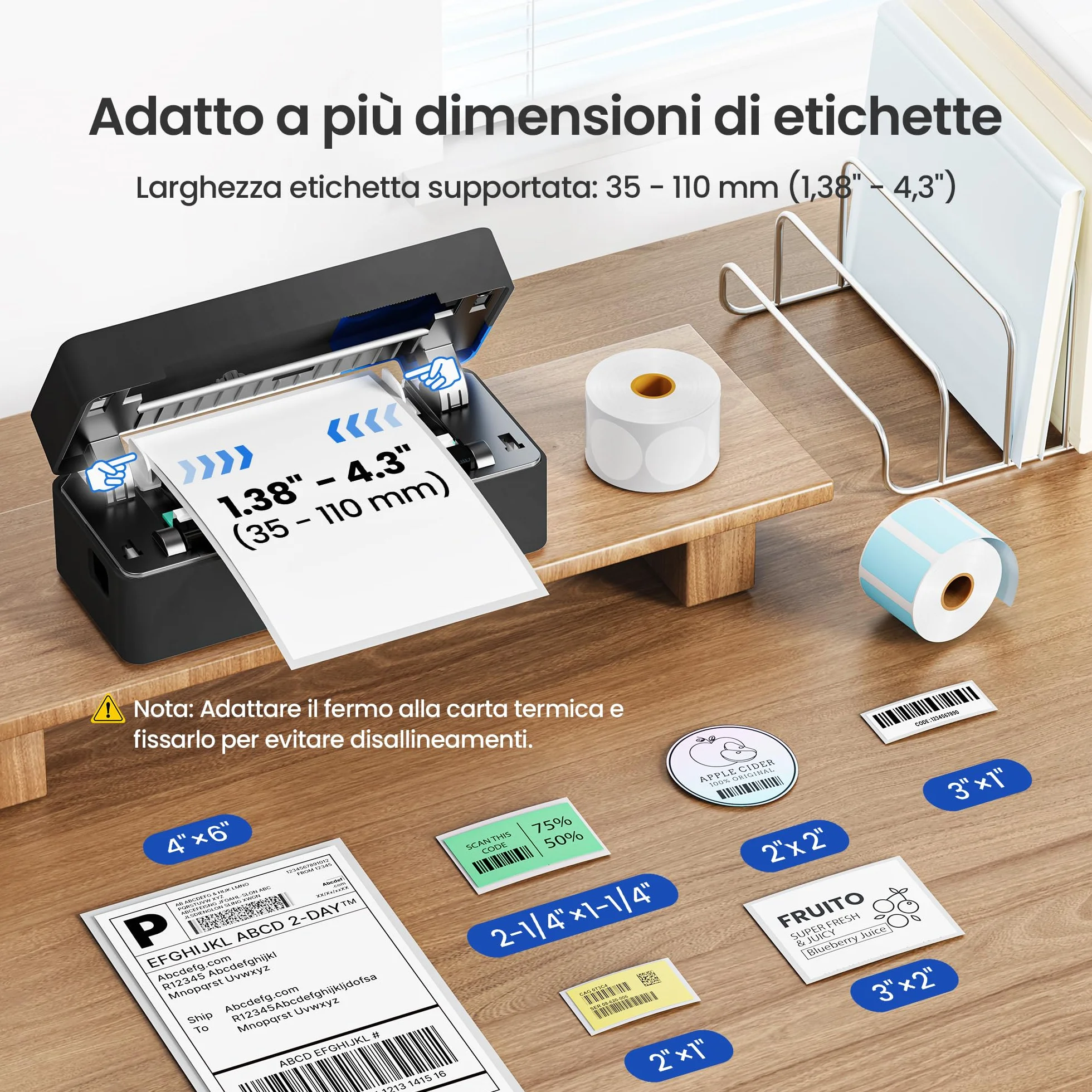Stampante termica Bluetooth 4x6 per spedizioni, compatibile DHL/Amazon/Shopify/Etsy/UPS, iOS/Android/Windows/Mac - Nero