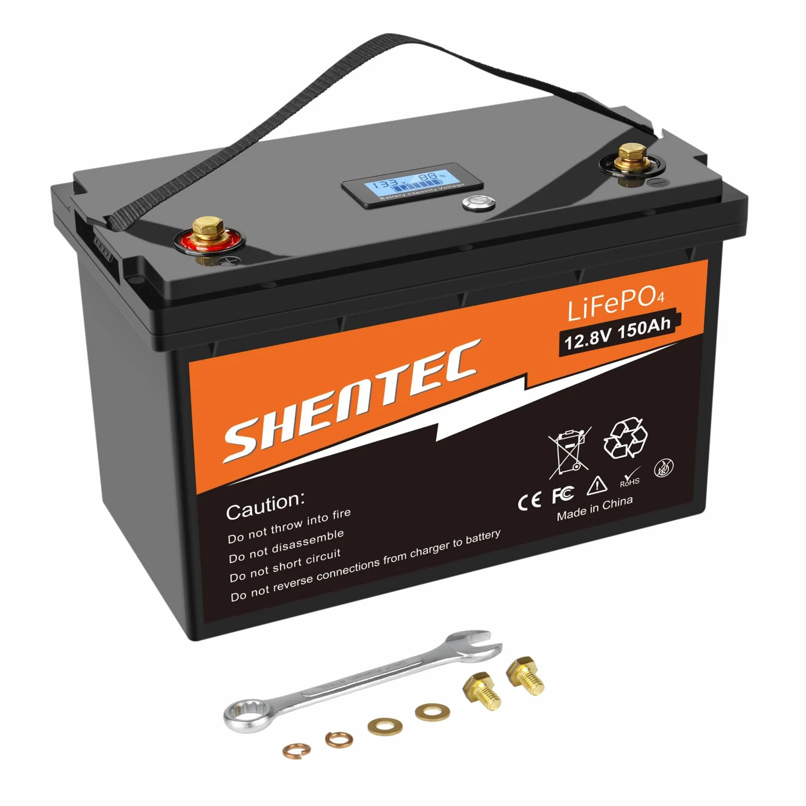 Shentec Lifepo4 150Ah Batteria auto LiFePO4 Batteria al litio a ciclo profondo da 150A BMS integrata, 6000+ cicli, per camper, rimorchio solare, barca e campeggio