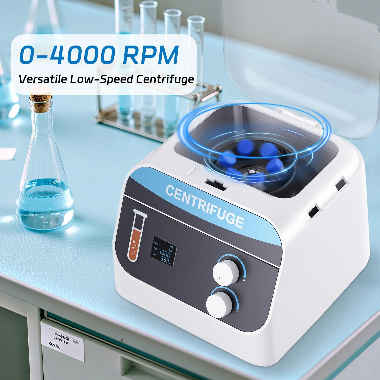 YUCHENGTECH Centrifuga da Laboratorio Digitale da Tavolo Centrifuga a BassaVelocità 20mlx6 4000 Giri/min 0-999 Min Tempi 1920XG per Provette da Centrifuga 5/7/10ml, 28x26x21cm 5kg