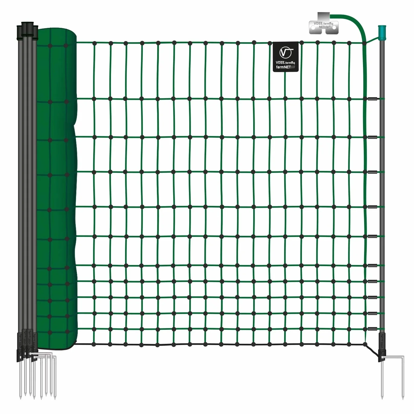VOSS.farming Rete per pollame, per recinzioni elettrificabili farmNET 25 m, Altezza 112 cm, a Punta Doppia, 9 Pali, Colore Verde