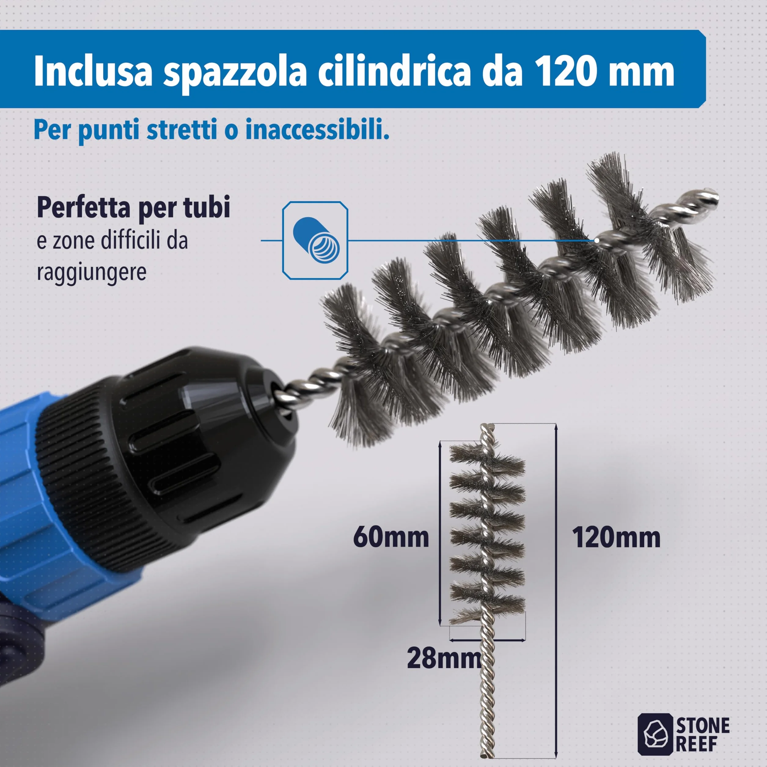 STONE REEF Set di 5 spazzole metalliche, fusto rotondo da 6 mm, trapani, avvitatore a batteria, accessori universali per la lavorazione della superficie, ideale per rimuovere la ruggine e rimuovere
