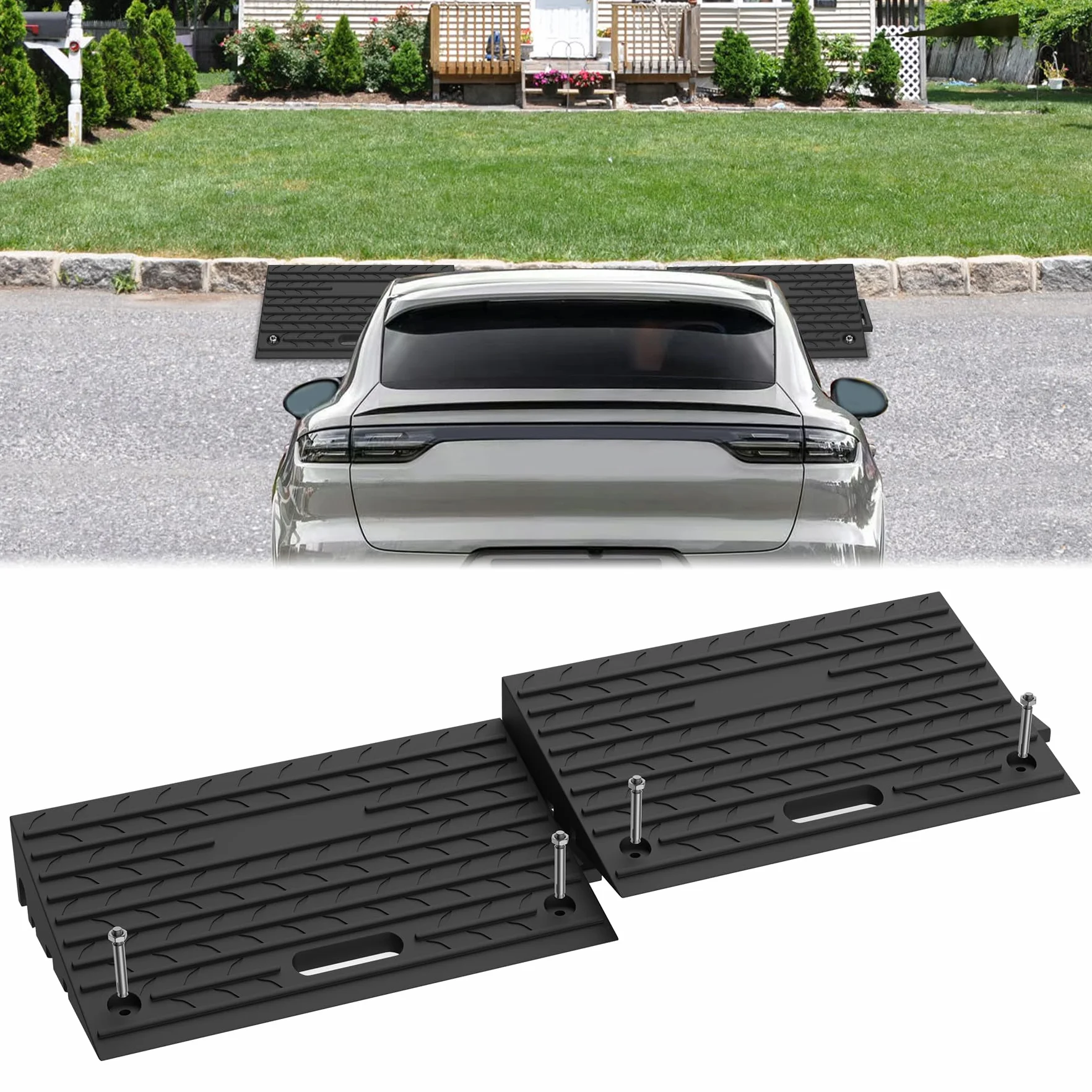 Froadp 4 Pezzi Rampa per Marciapiede, Rampa per Soglie in Gomma, Rampa per Bordo per Auto, Moto, Sedia a Rotelle, Rampa per Soglia per Bordo Alto 10 cm, Nero - 53x32x10 cm