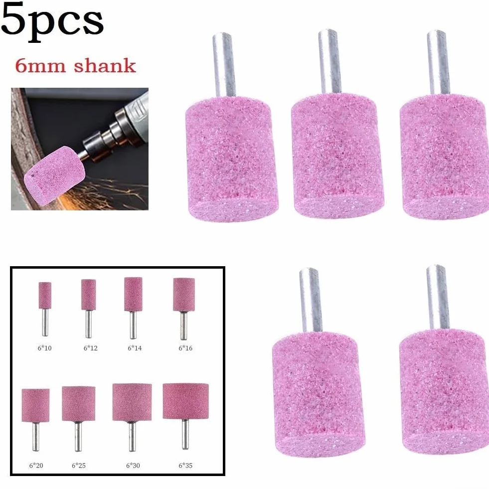 5 cilindri in pietra abrasiva con gambo da 6 mm, perfetti per molare e lucidare vari materiali utilizzando strumenti rotanti (6 x 20)