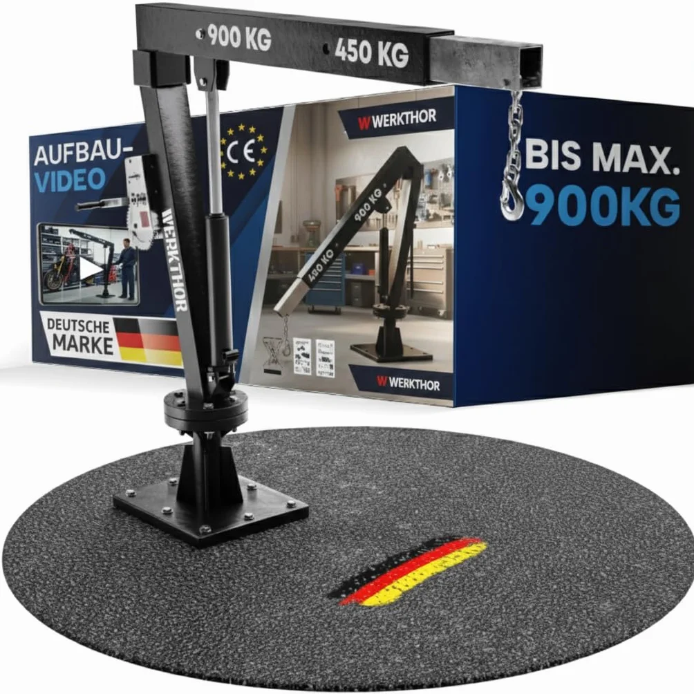 WERKTHOR Gru pickup gru di carico 900 kg con verricello e idraulico, gru pick up per rimorchio e piano, girevole a 360°, mini gru con materiale di montaggio e base solida, nero