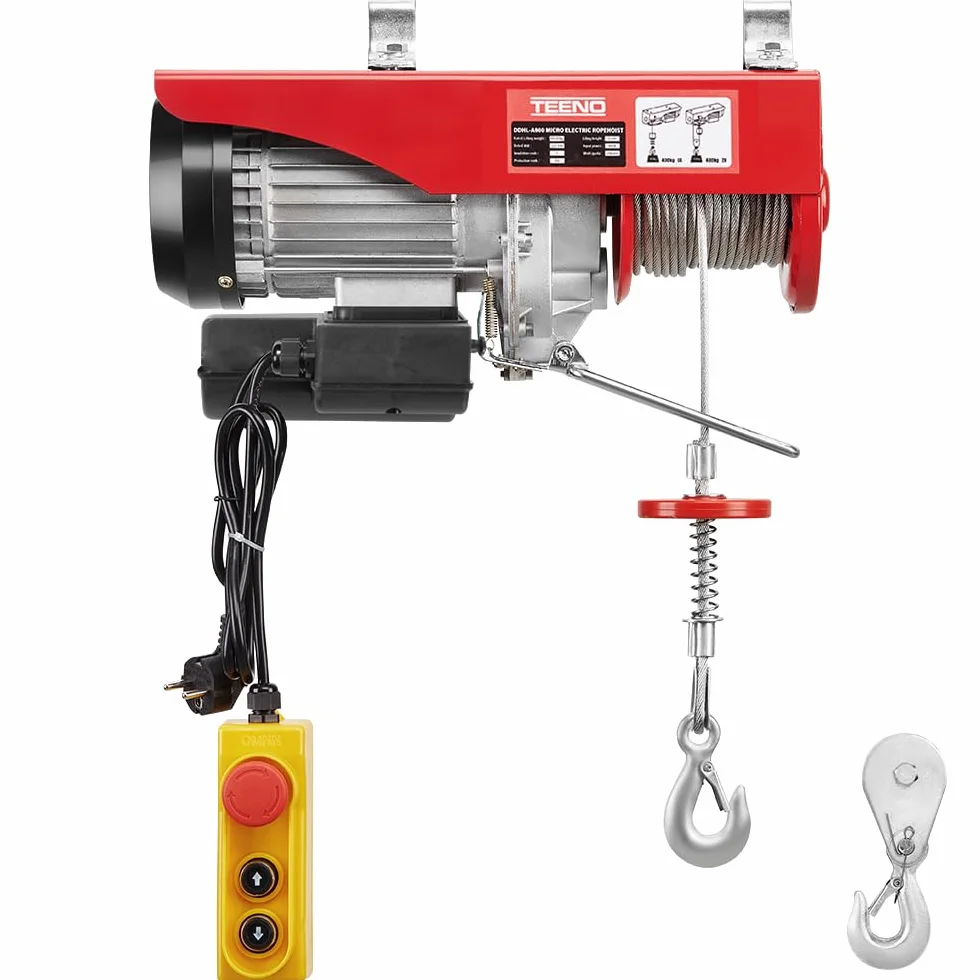 TEENO Paranco elettrico 1450 W, Sovraccarico Ascensore Verricello elettrico 220 V 20 M, sospensione singola e doppia, 400 KG/800 KG, 6 m/min |12 m/min Rosso (400 kg/800 kg)